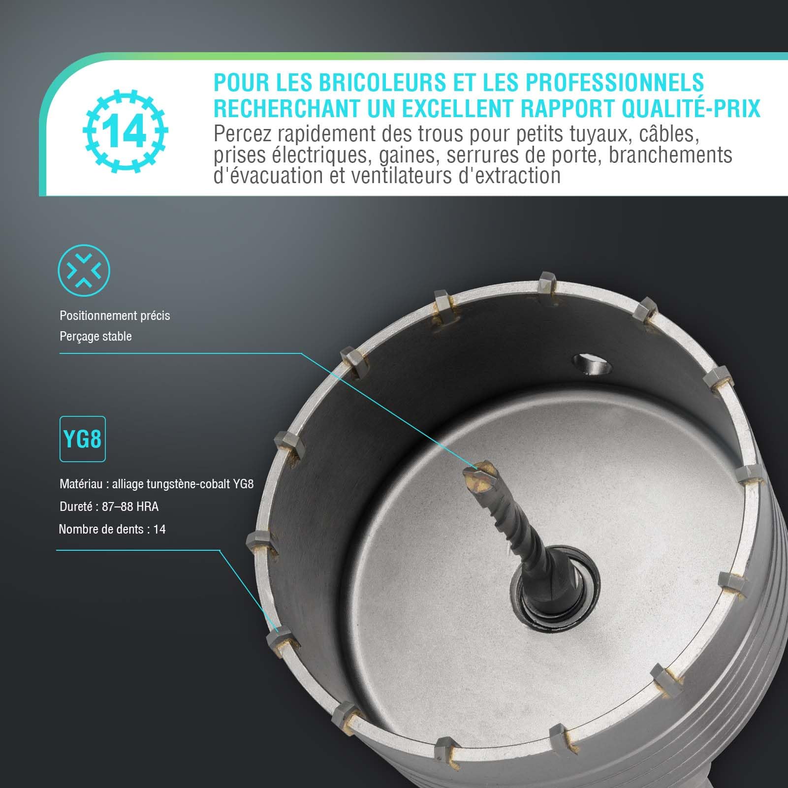 BINOTA 120 mm Scie Cloche à Béton Professionnelle – Trépan en Carbure de Tungstène, Queue SDS-Plus (220 mm) et Foret de Centrage Cruciforme pour Béton, Brique, Pierre, Maçonnerie