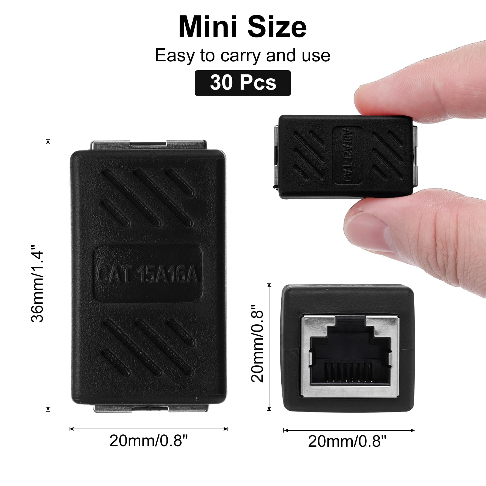 QUARKZMAN 30 Pack RJ45 Ethernet Coupler, Femmina a Femmina Cat6 Coupler Adattatore di Estensione Ethernet Connettore di Rete per Cat8/Cat7/Cat6/Cat5e/Cat5, Nero