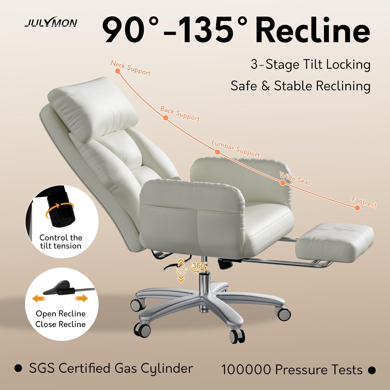 Cross Legged Office Chair with Pets Friendly Seat, Plus Size Criss Cross Desk Chair, Big and Tall Office Chair with Foot Rest, Reversible Armrests & Wide Seat, Cream White