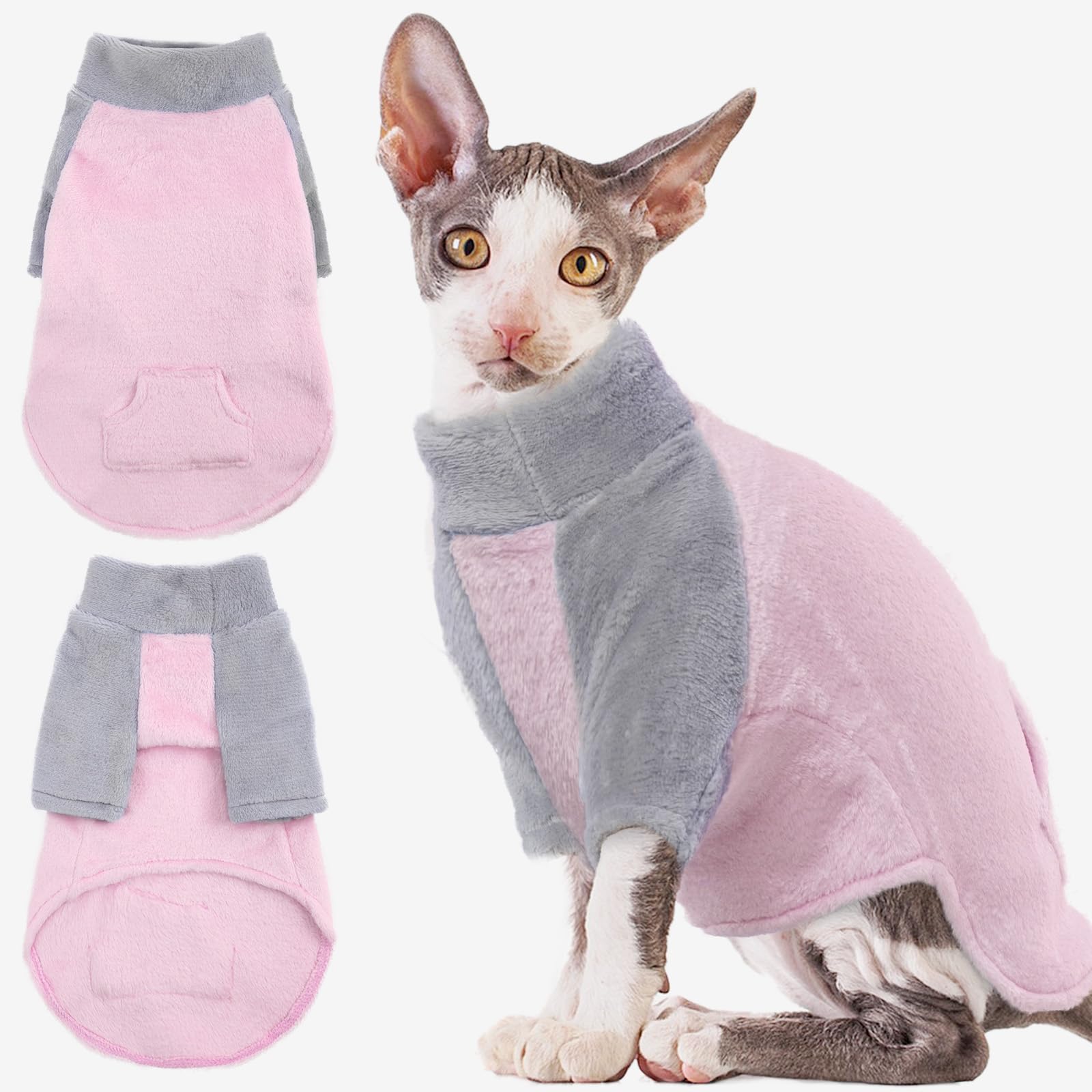 Cat Sweater, Large Cat Sweater Winter Coat Warm Jumper Fleece Winter Pullover Vest(Pink, 2XL), XX-Large