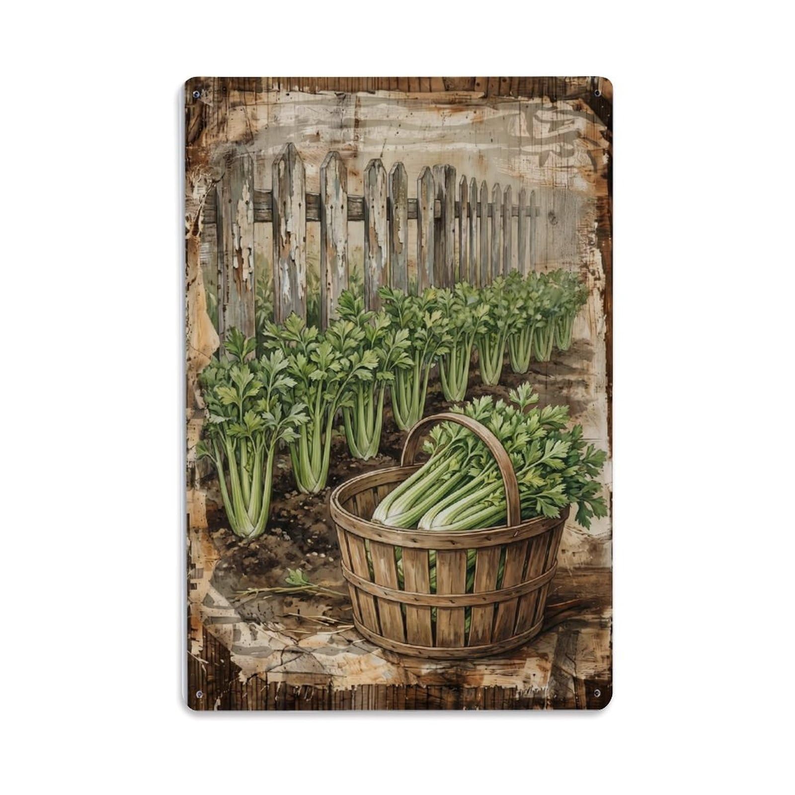 Celery Garden Green Vegetable Countryside Field Vintage Metal Tin Sign Plaque Wall Decor for Cafe, Club, Garden Metal Poster 8x12Inch