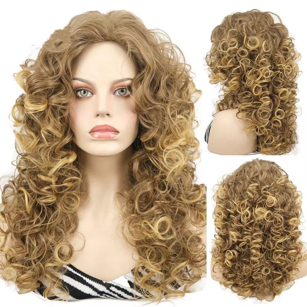 Haarpflege Damenperücken Langes Lockiges Haar Beige-Blond-Mix Kappenlose Naturperücken(2)
