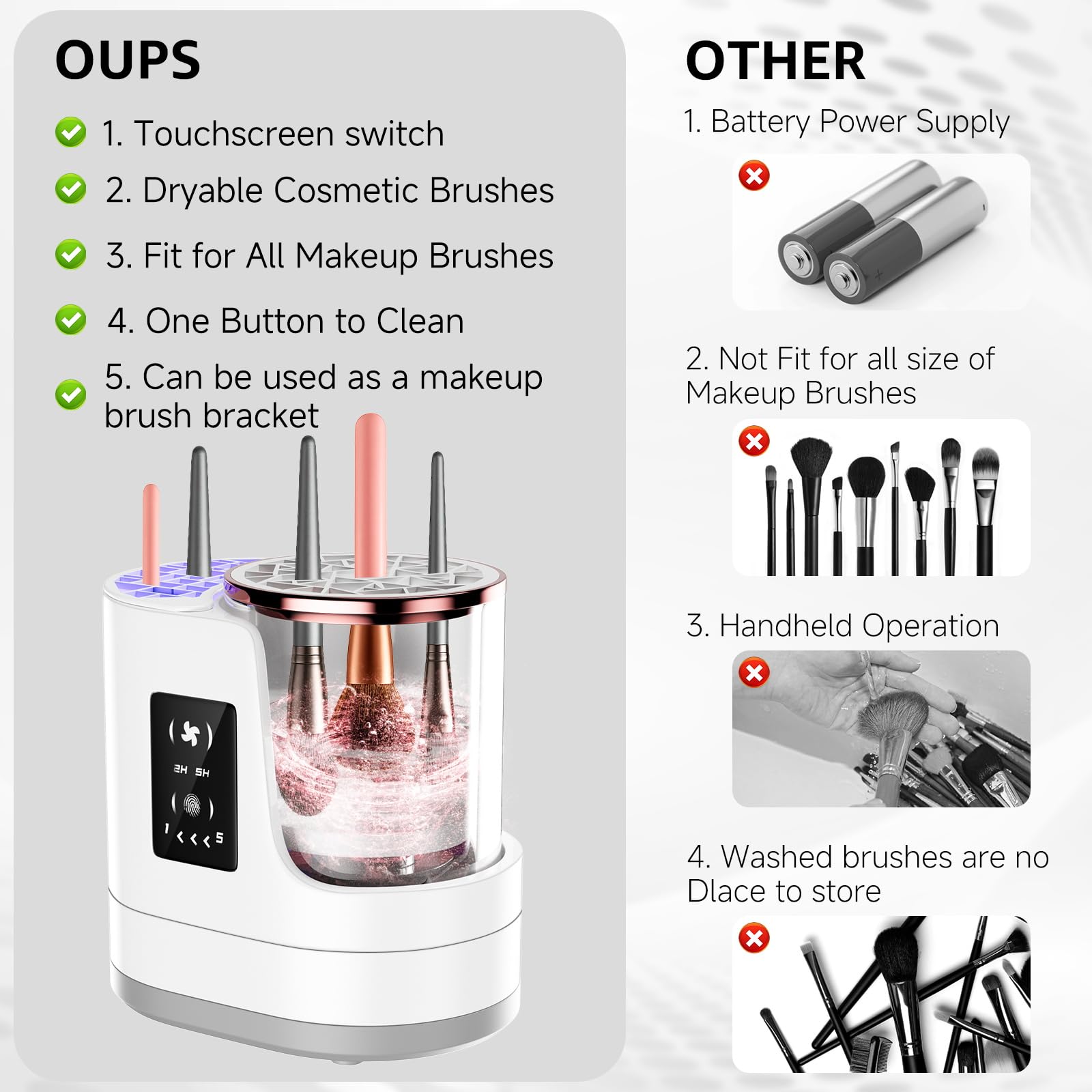 Nettoyeur et séchoir électrique 3 en 1 pour pinceaux de maquillage, machine de nettoyage automatique de pinceaux avec nettoyage en profondeur double direction et séchage réglable, outil cosmétique
