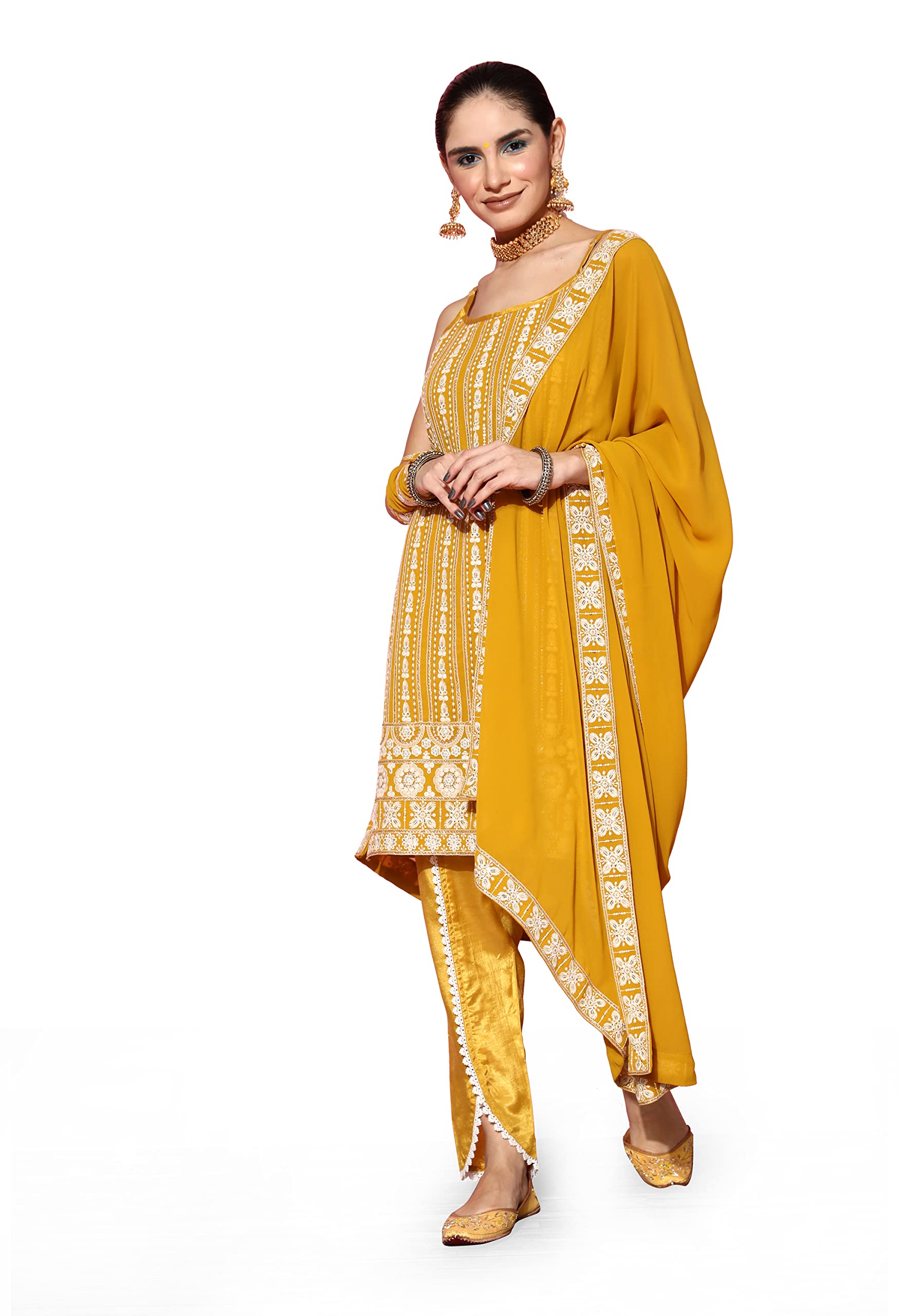 LYMI LABELKurta Set For Women - Georgette Chikankari Sequence Straight Kurta With Bottom Set with Matching Dupatta for Ethnic, Fusion Wear