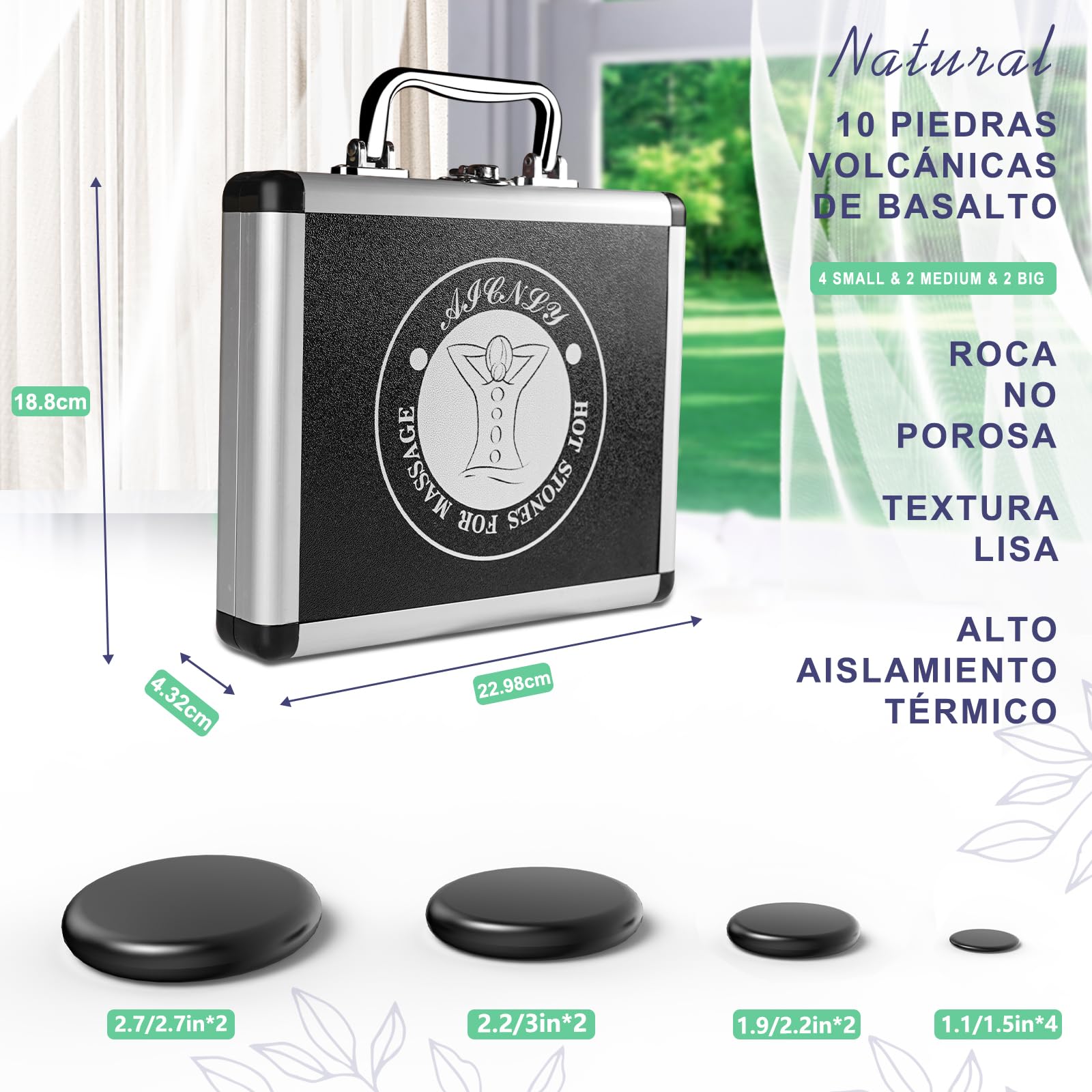 Hot Stone Massage Set, 10 piedras calientes para masaje de basalto natural pulido,caja de calefacción de piedras calientes, terapia de masaje y relajación, regalos y tratamientos SPA