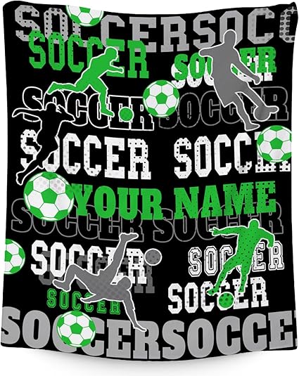 Mercuryelf Custom Soccer Throw Blanket - Soft, Fuzzy & Warm - 40x50 Inches Flannel Blankets for Travel, Office - Black Sports Throws Gift for Kids