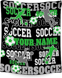 Mercuryelf Custom Soccer Throw Blanket - Soft, Fuzzy & Warm - 40x50 Inches Flannel Blankets for Travel, Office - Black Sports Throws Gift for Kids