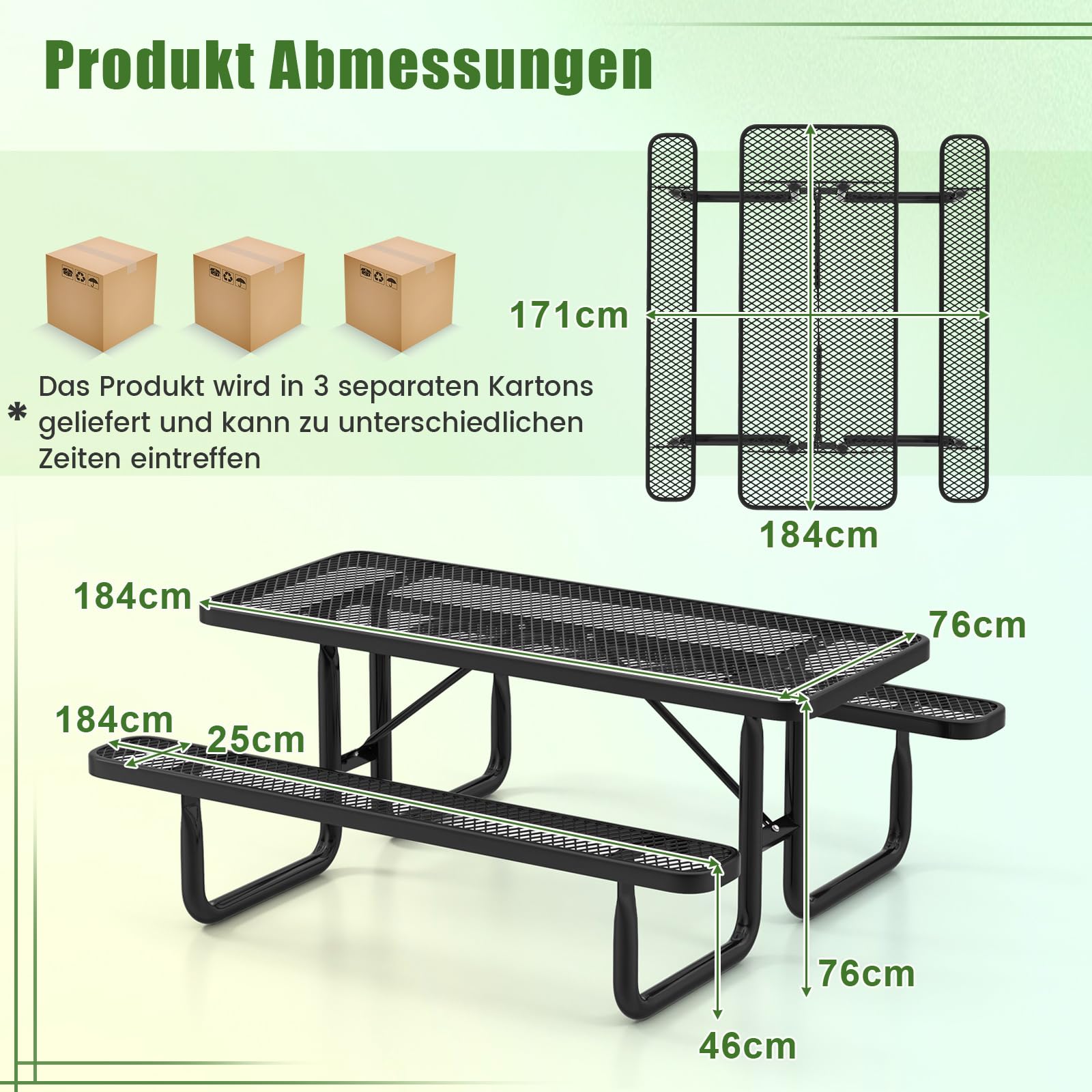 COSTWAY Zestaw do namiotu piwnego 184 cm, z powlekanego metalu, odporny na warunki atmosferyczne stół piwny z 2 ławkami, zestaw do siedzenia dla 8 osób, do ogrodu, na taras, czarny