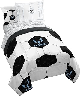Jay Franco Kids Comforter Set Includes Sheets and Pillow Cover - Soft and Cozy Bed Set for Stylish Room Décor, White - Messi, 7 Piece Full