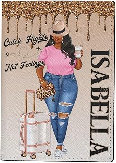 Personalized Name Woman Travel Catch Flights Leather Passport Wallet Fun Unique Gift for Traveler Custom Travel Accessory Passport Holder Gift for Girl Traveling Lover 73