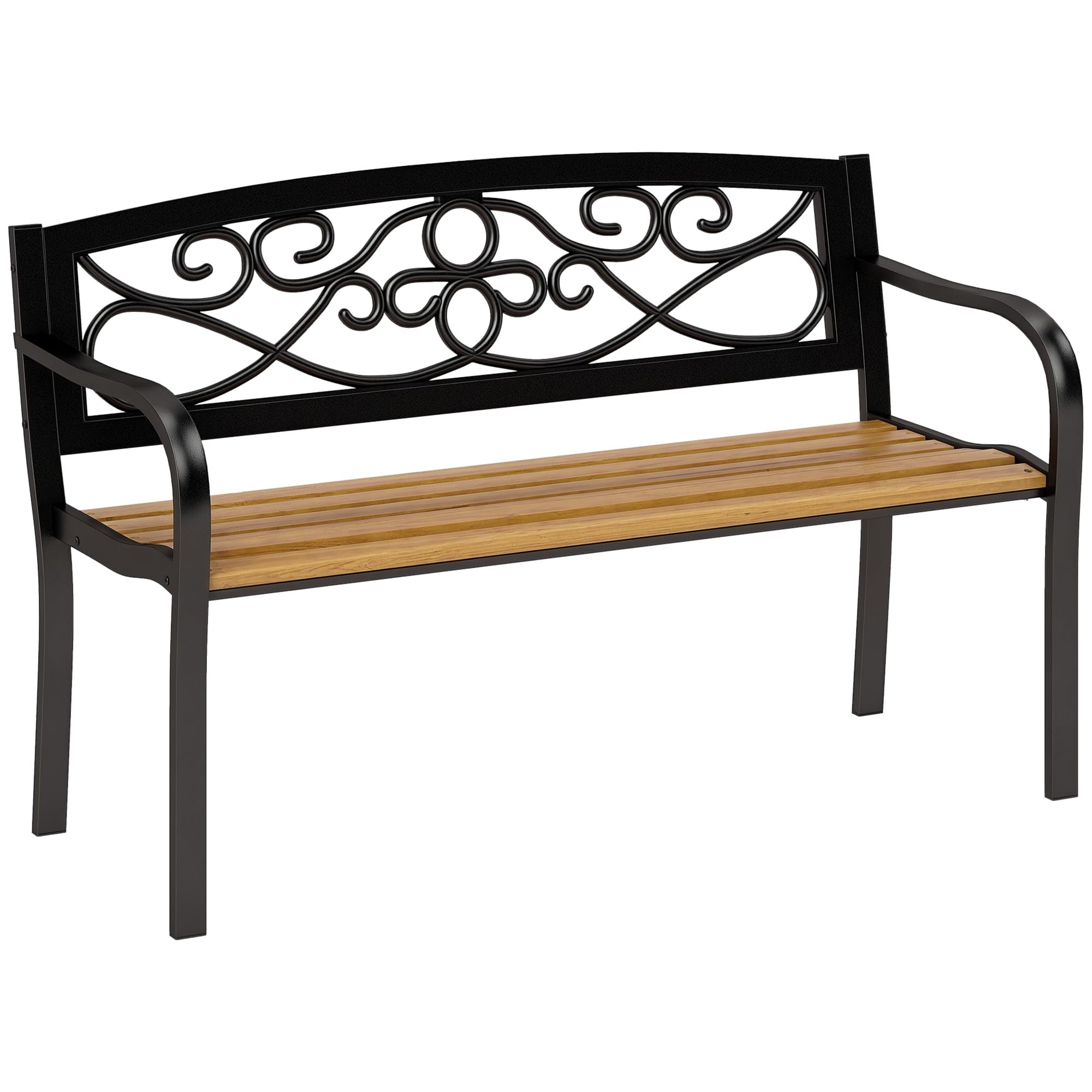 Outsunny Banco de Jardín Exterior de 2 Plazas Banco de Exterior con Asiento de Madera y Marco de Acero para Patio Terraza 127x56x80 cm Negro y Natural
