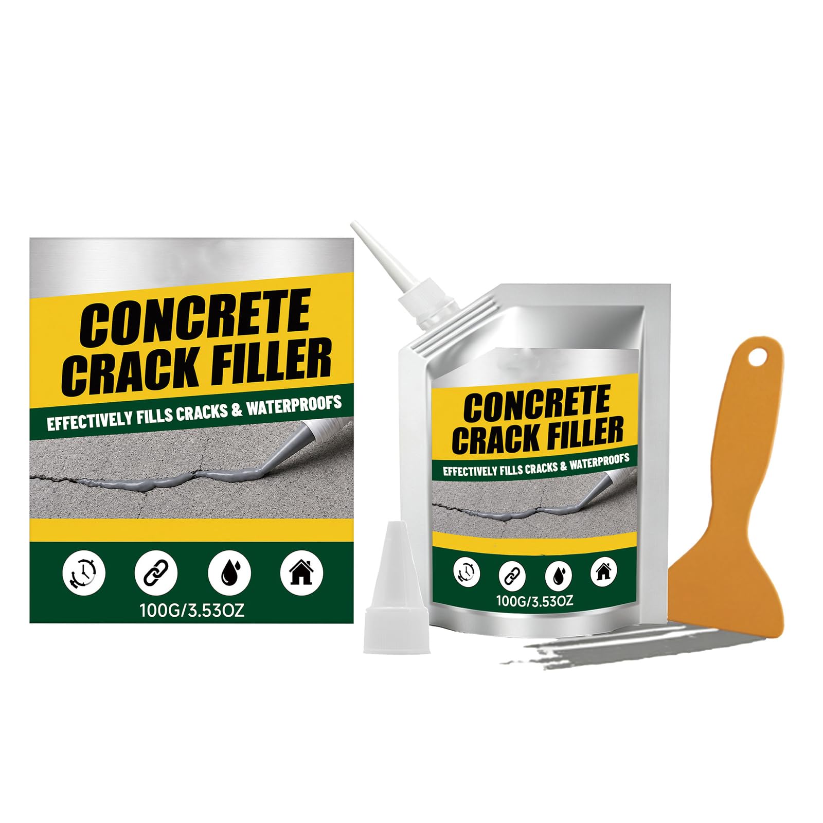 Waterproof Concrete Crack Filler Sealant, Fast Repair Crack Resin with Applicator Nozzle & Scraper, Multi-purpose Waterproof Sealant, Suitable for Gaps in Furniture, Floors, And Walls，1 Pcs
