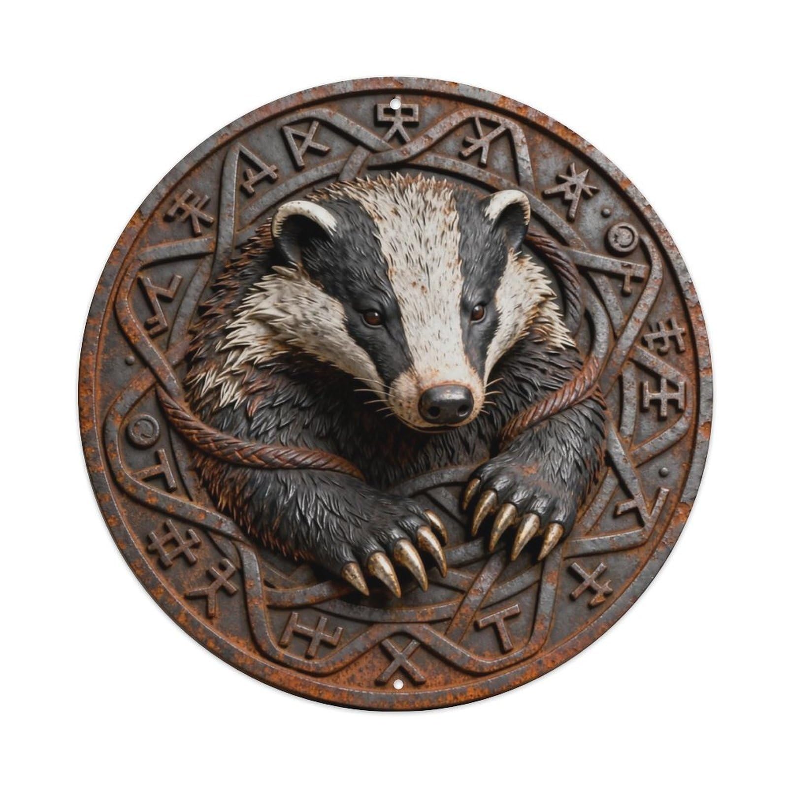 Native Badger Earth Spirit Totem Rune Metal Tin Sign Plaque