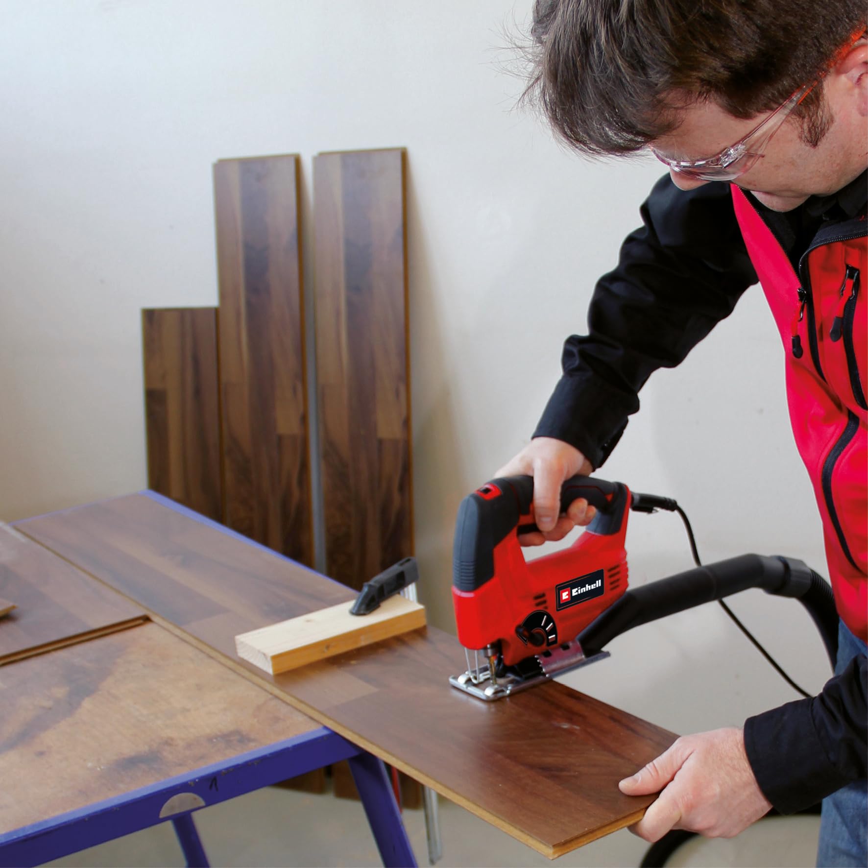 Einhell Stichsäge TC-JS 80/1 Kit (550 W, 20 mm Hubhöhe, Pendelhubfunktion, 80 mm Schnitttiefe in Holz, 10 mm in Stahl, 3.000 min-1, inkl. 3x T-Schaft Sägeblatt)