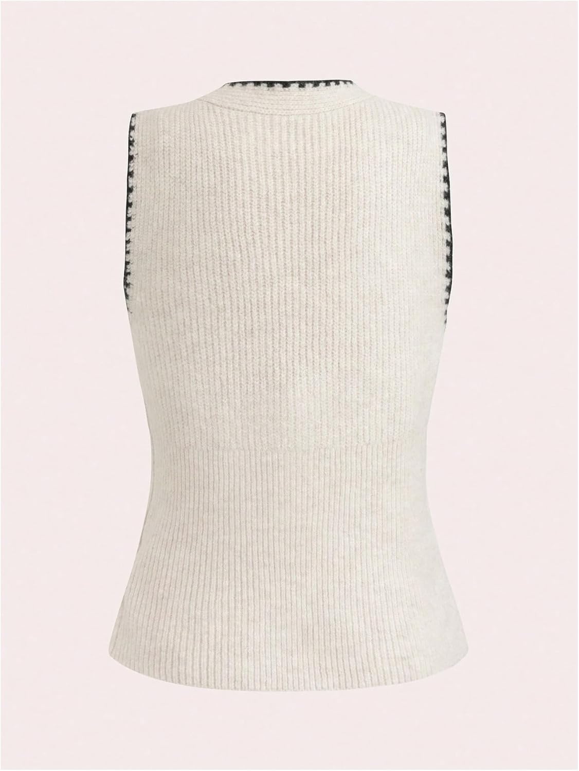 WDIRARA Women's Metal Button Sweater Vests Contrast Trim Split V Neck Sleeveless Pullover Knit Tank Tops - Image 3