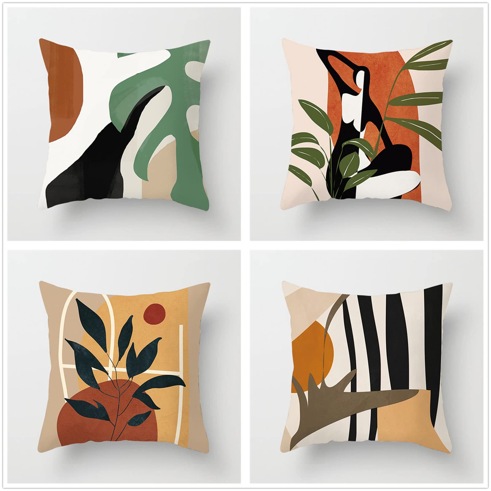 Set di 4 Fodere per Cuscini 100x100cm,cuscini per divano Piante nordiche moderne Giardino Esterno Fodere per Cuscini Decorativi flax Quadrate per Cuscino,per Casa Soggiorno Camera da Letto Divano A364