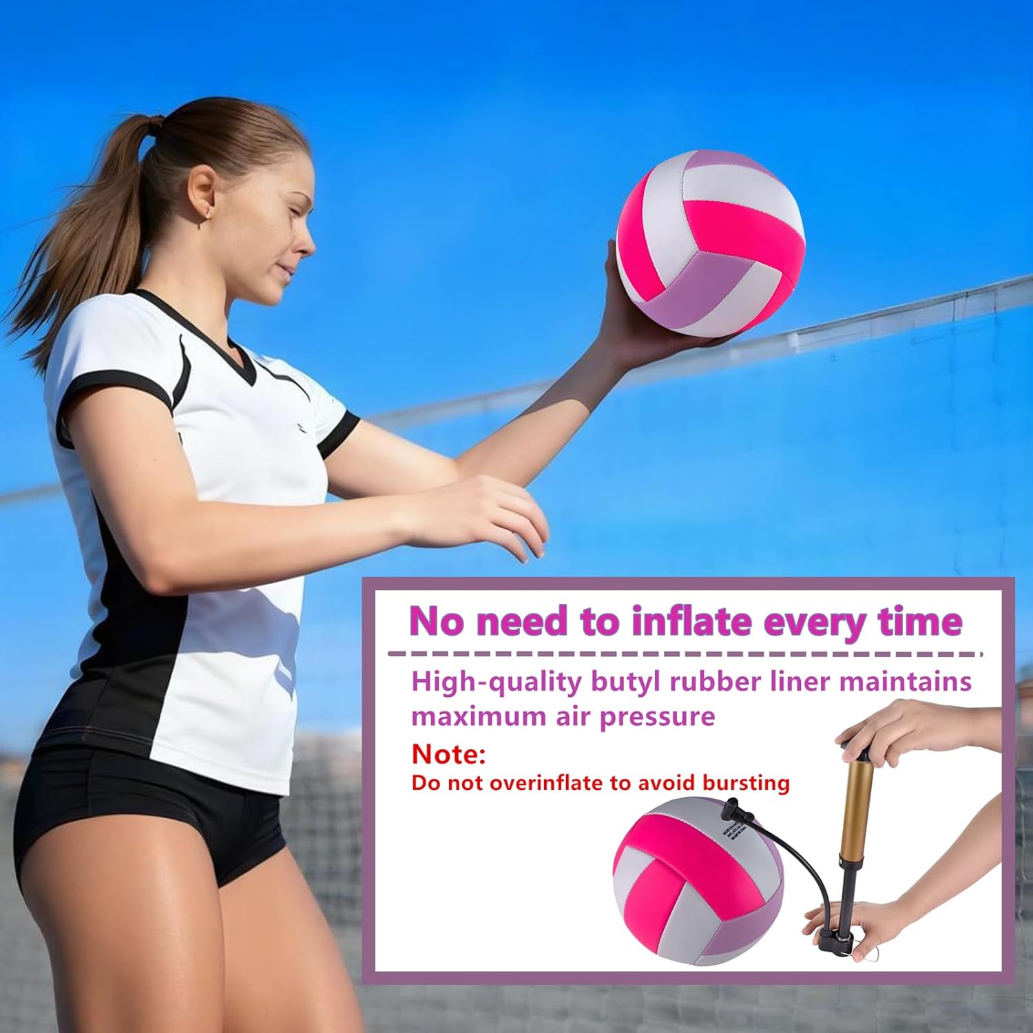 6 Pack Volleyballs Official Size 5, Waterproof Soft Bulk Recreational Volley Balls with Pump and Net Bag for Indoor Outdoor Beach Sand Water Pool Game Training Match for Teenager Beginner - Image 3