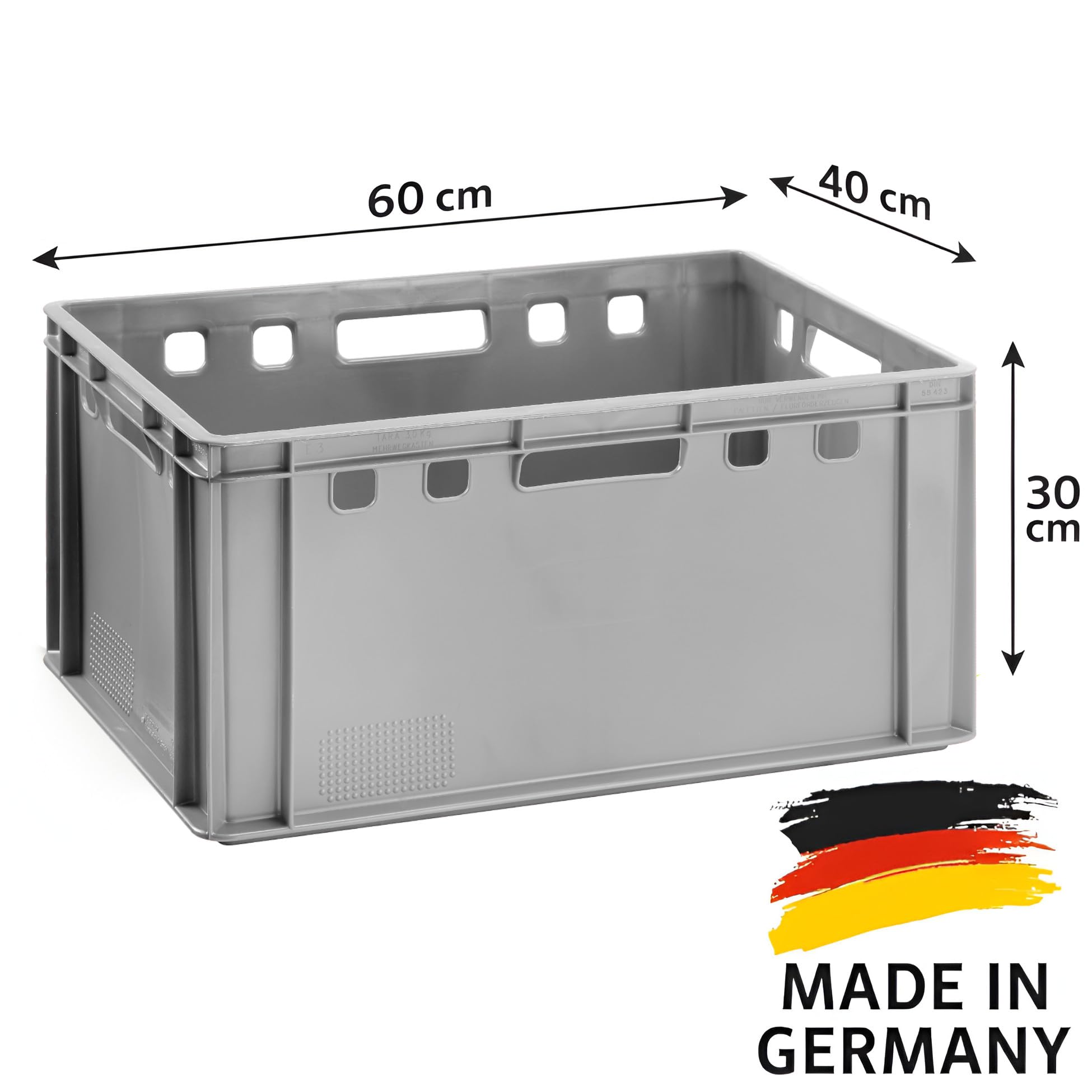 Fleischkiste E3 2er Set Eurobox 60x40x30cm Grau Stapelbar Lagerkiste Robust | BURI, lebensmittelecht, Made in Germany, Metzgerkiste, Lagerkiste, robuster Kunststoff, Transportbox, Industriekiste