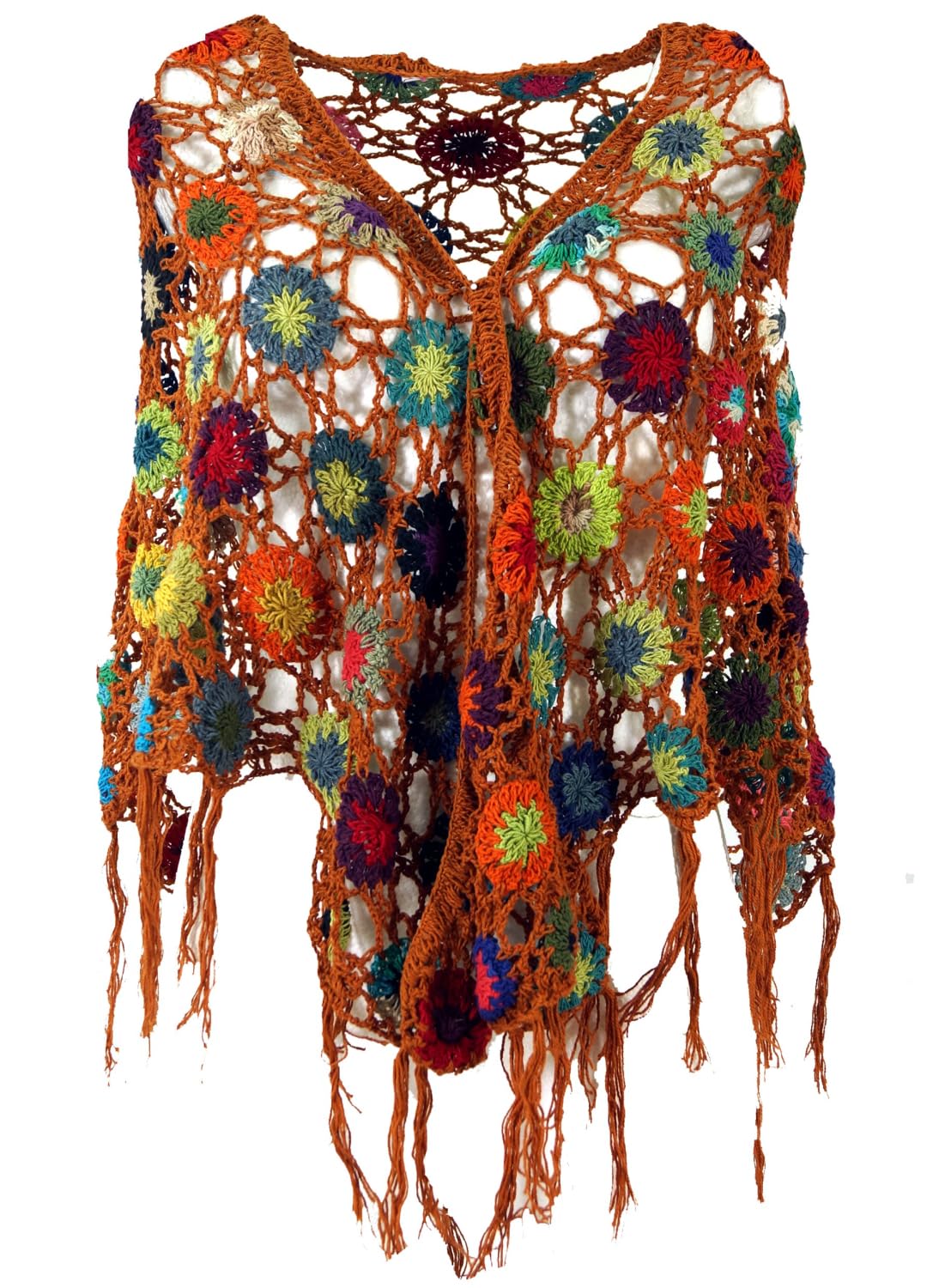 GURU SHOP Häkelstola, Hippie Blümchen Häkelschal, Dreieckstuch, Boho, lemon | 100% Baumwolle, handgefertigt, vielseitig einsetzbar, Unikat, modisch