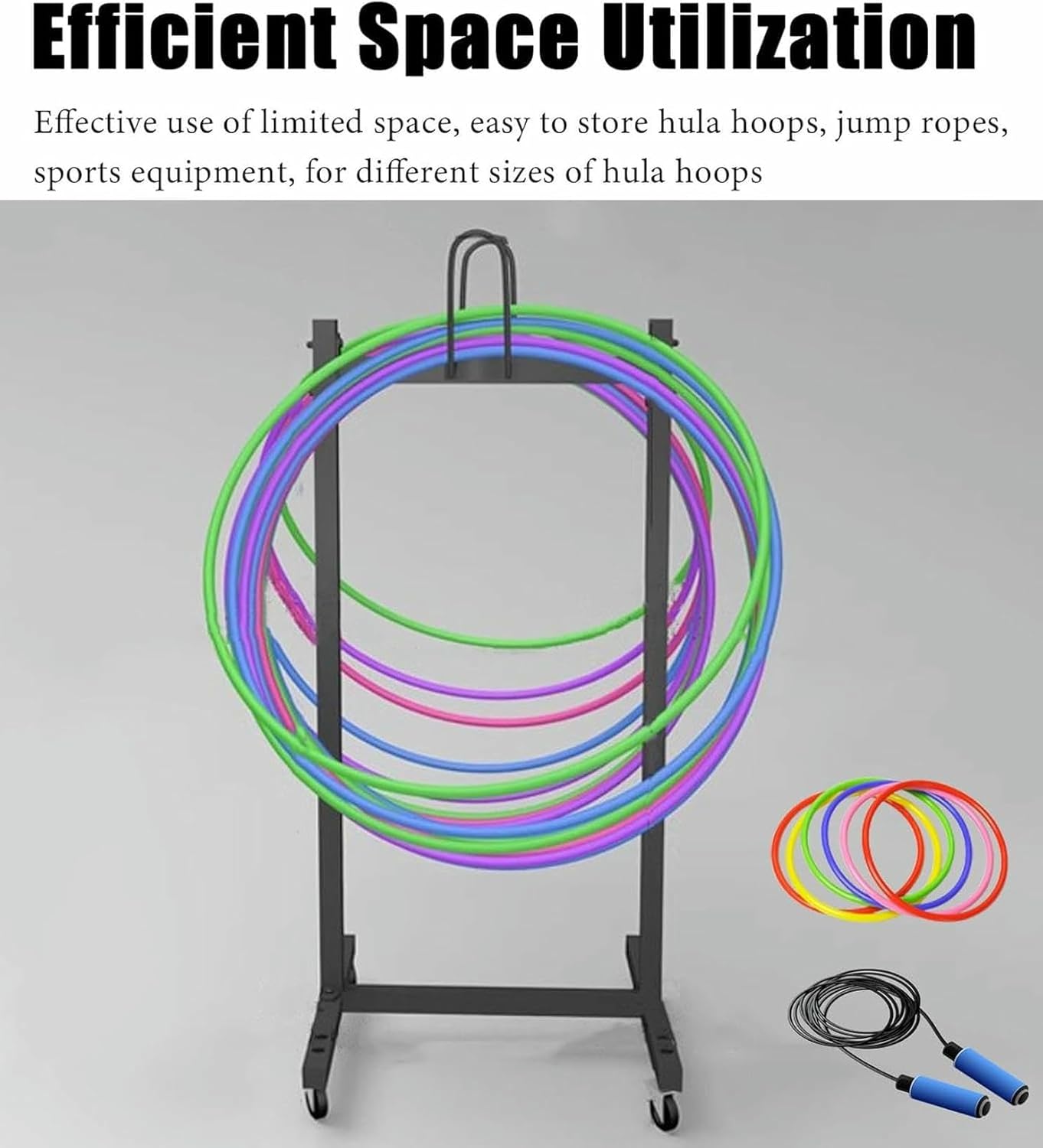 Hula Hoop and Jump Rope Organizer Cart with Wheels - Mobile Sports Equipment Holder for Gymnastics and PE Classes