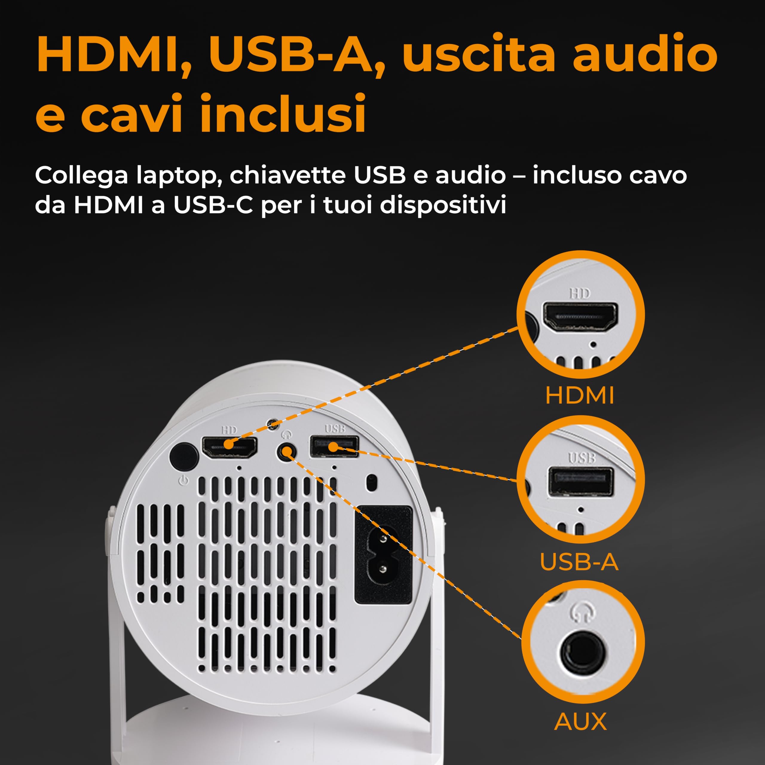 Denver PR-2500 Proiettore LED Portatile - Supporto Full HD 1080p, 2500 Lumen, HDMI/USB/VGA/AV, Altoparlante Integrato, Telecomando - Mini Proiettore per Home Cinema, Film e Gaming