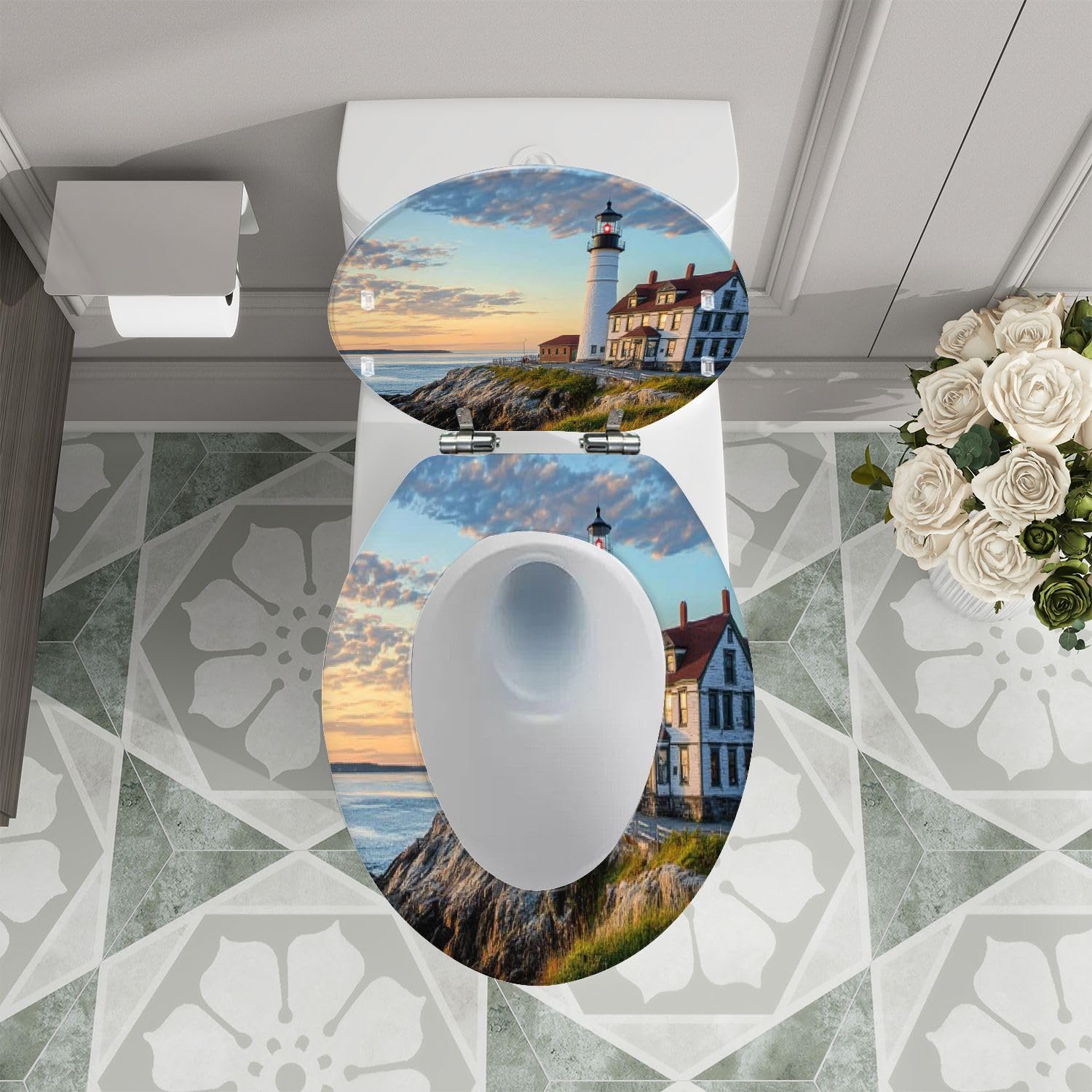 Asiento de inodoro alargado de resina Sunrise para baño