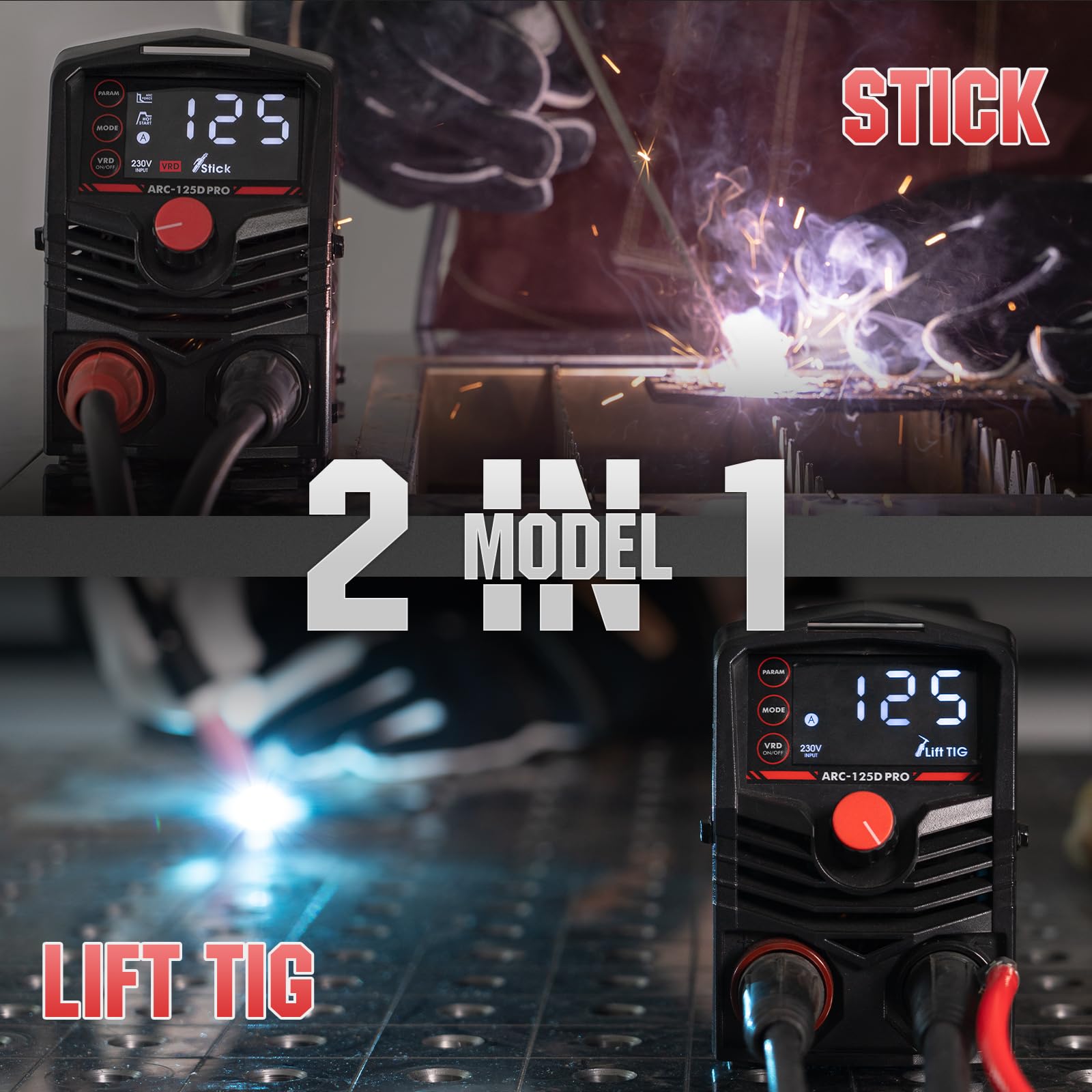 YESWELDER Mini Elektrodenschweißgerät 125A, Tragbares Inverter Schweißgerät MMA 230V mit LED-Anzeige, für Anfänger, Hot Start, Arc Force