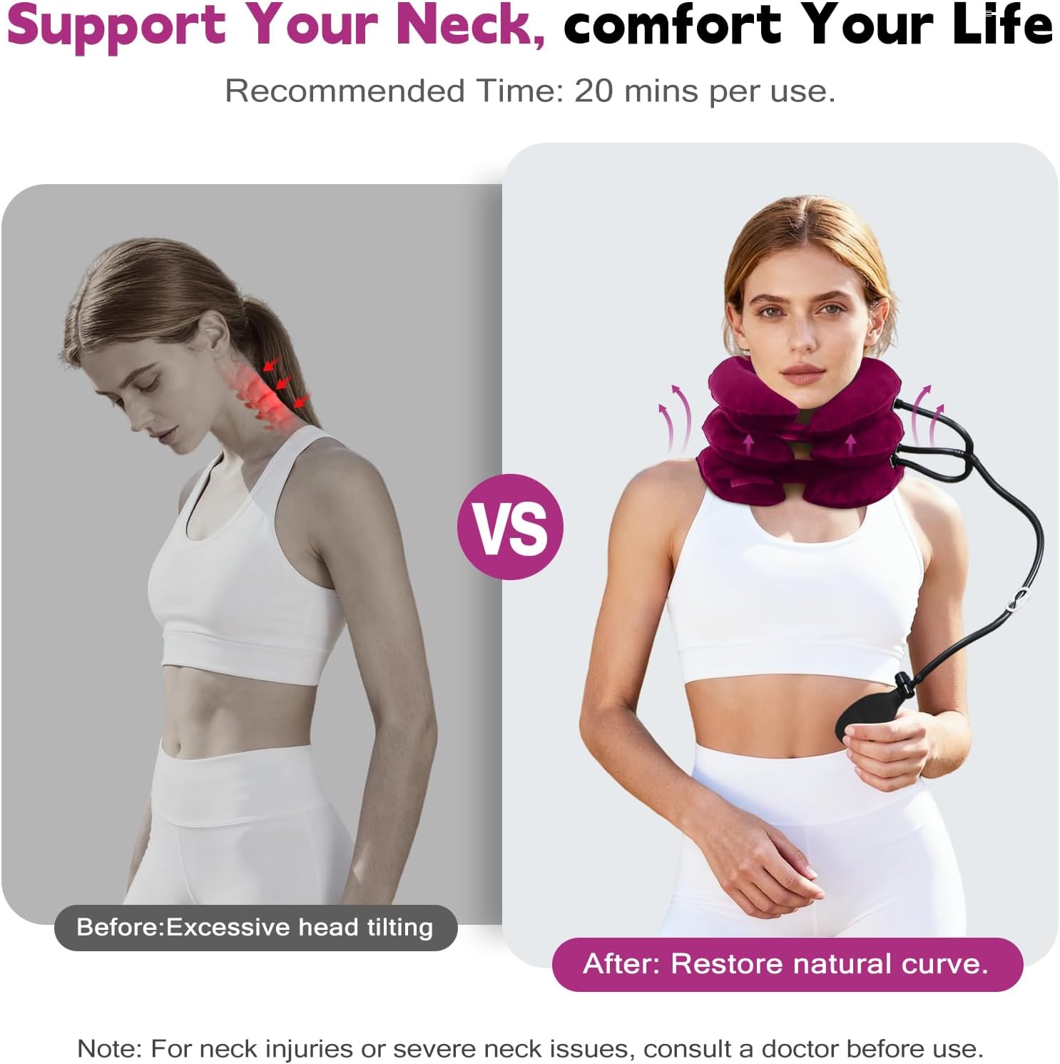 Neck Stretcher,Inflatable Cervical Traction Neck Device,Neck Relief Tool,Adjustable Cervical Brace,Home Use Neck Decompression (Red)