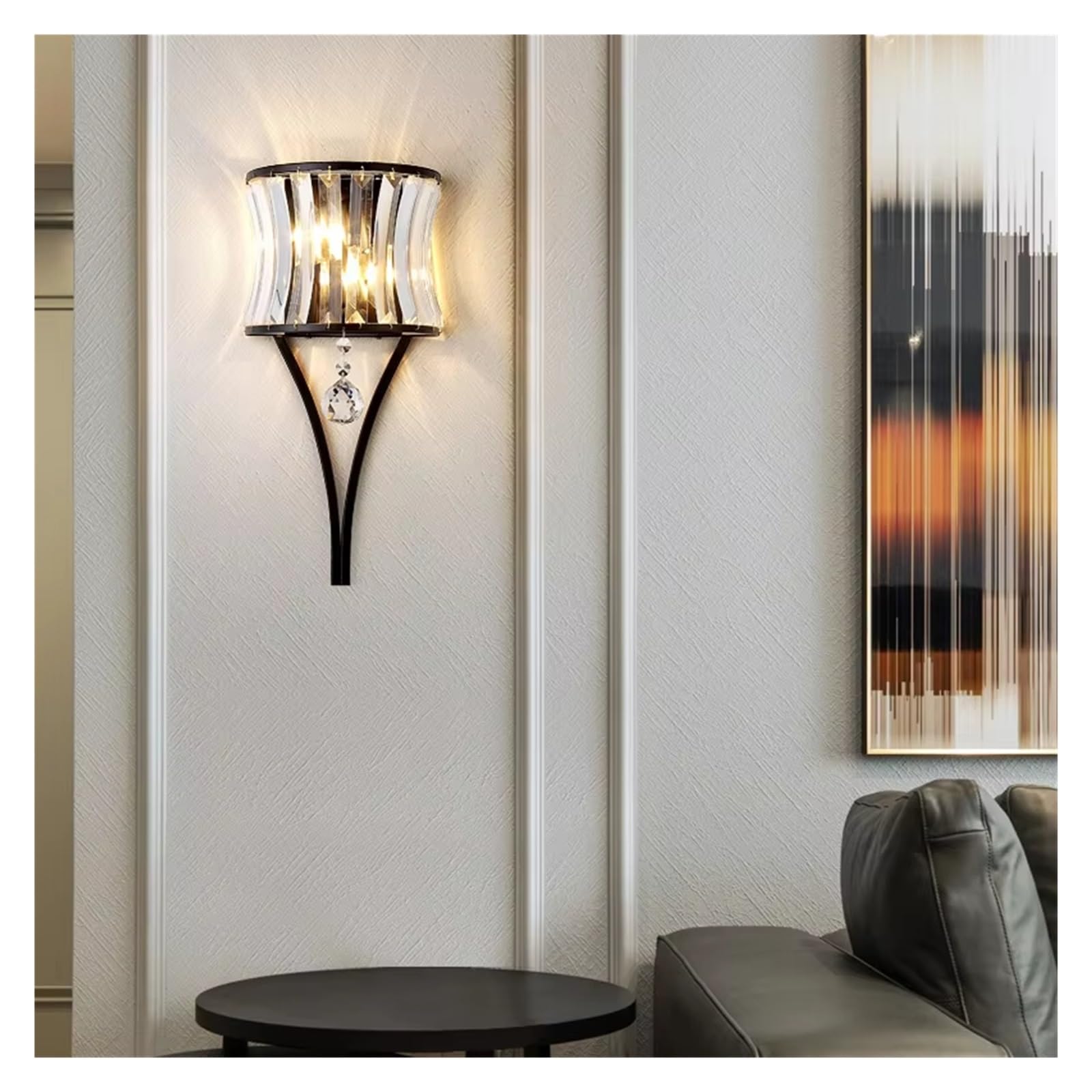 ZTCHSENZT Luxury Crystal Simple Wall Lamp Bedroom Bedside Creative Postmodern for Living Room Background Corridor Aisle Teardrop Lighting ?,Black-Warm light