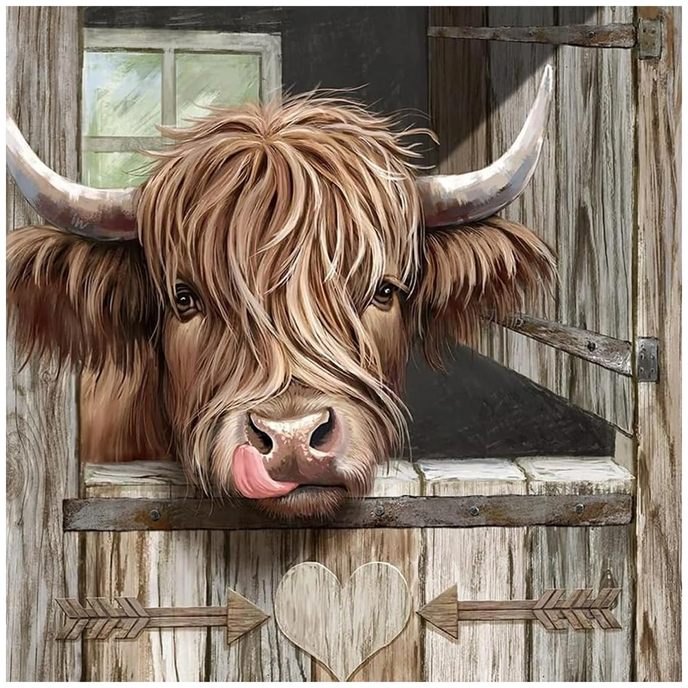 DIADAY Highland Cow Diamond Painting Kits, 5D Diamond Art Kits for Adults Beginners, Full Drill Round Gem DIY Crafts Animal Diamond Art Home Wall Decor Gift 12 x 12 Inches