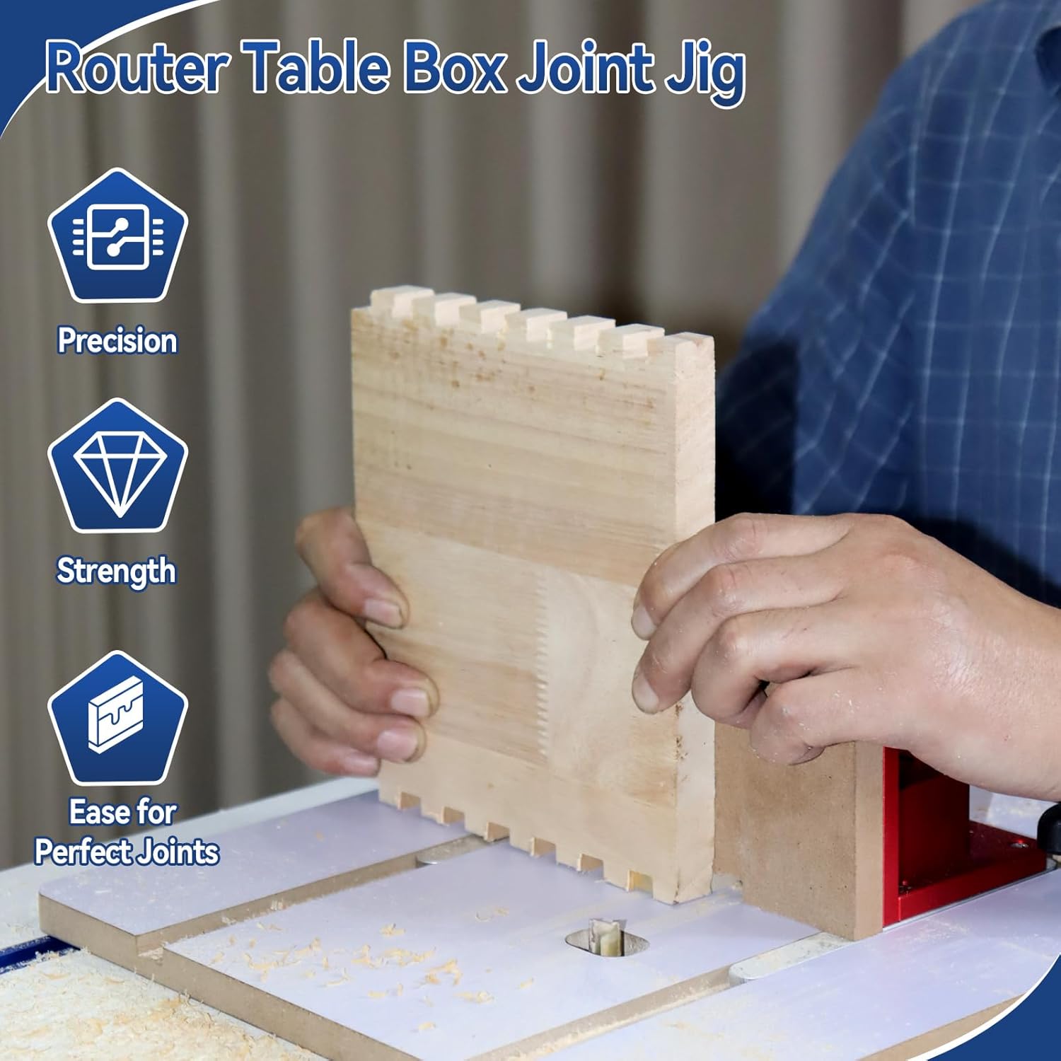 Router Table Box Joint Jig, Finger Joint Jig with 1/4", 3/8", 1/2" Brass Indexing Keys, Knobs to Lock Platform with 3/4" Miter Slot, Adjustable Box Joints Jig for Table Saws Router Tables
