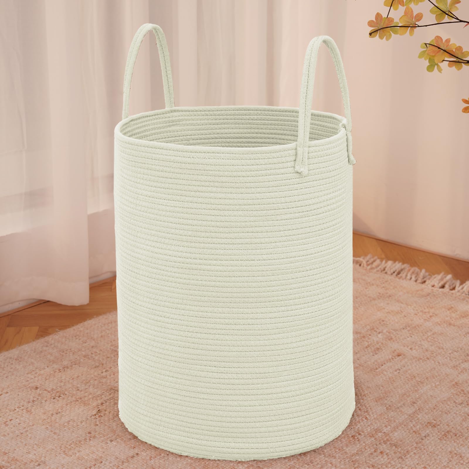 JMvicyroam Large Woven Laundry Basket Hamper,100L Cotton Rope Storage Bin for Blankets,Toys and Clothes,Decorative Tall Nursery Hamper for Living Room