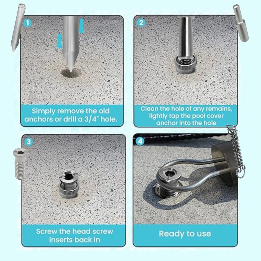 Poolzilla (5 Pack 5" Stainless Steel Paver Spike Anchor for Safety Pool Cover, Heavy Duty Design for Easy Paver Installation