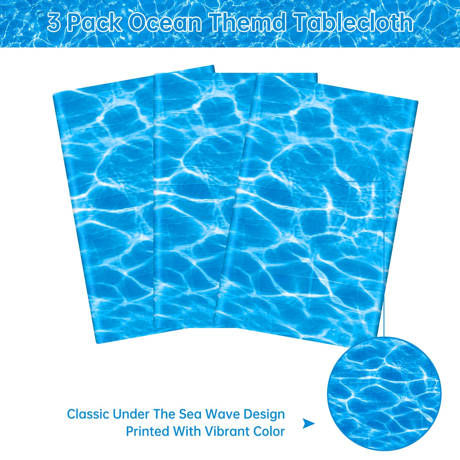 8-Pack Ocean Waves Plastic Tablecloths – 54 X 108 Inch, Blue Water Print For Beach Parties