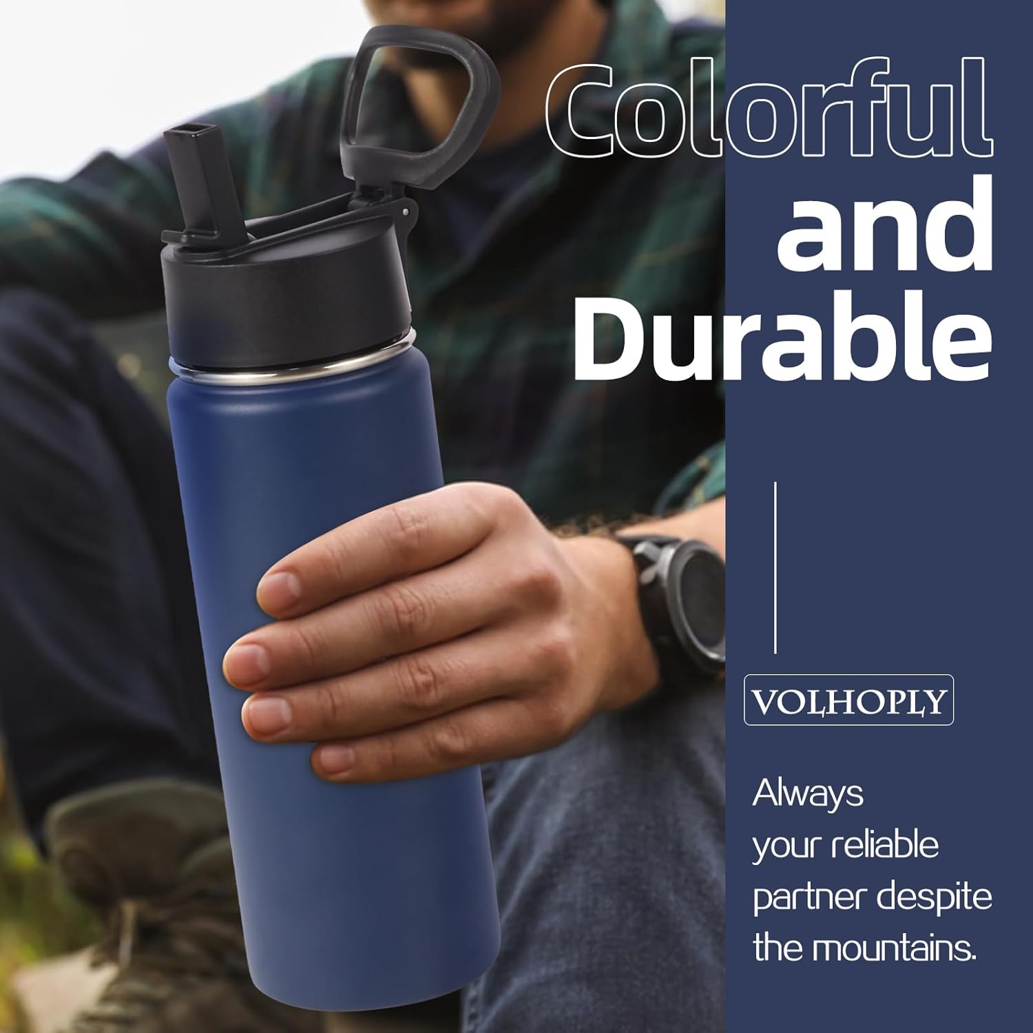Volhoply 20oz Insulated Stainless Steel Water Bottle With Straw Lid Bulk 8 Pack,Kids Double Wall Vacuum Cups With Handle,Reusable Outdoor Sports Metal Bottles,Travel Flask Keep Cold&Hot(Navy,8) - Image 6