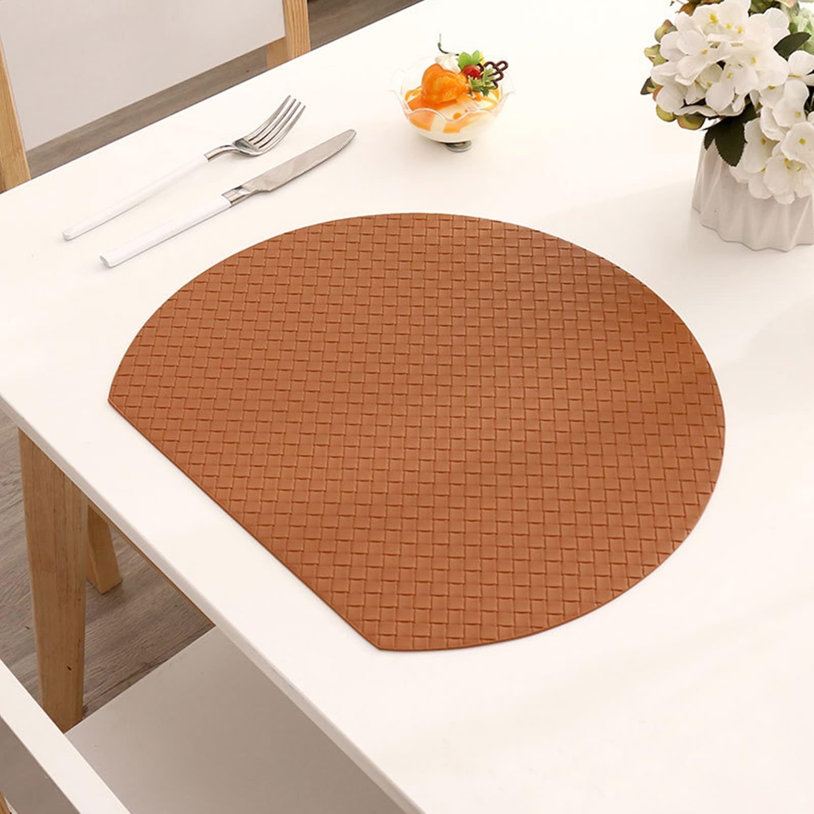 Set de table simili cuir demi-lune tressé moderne design contemporain