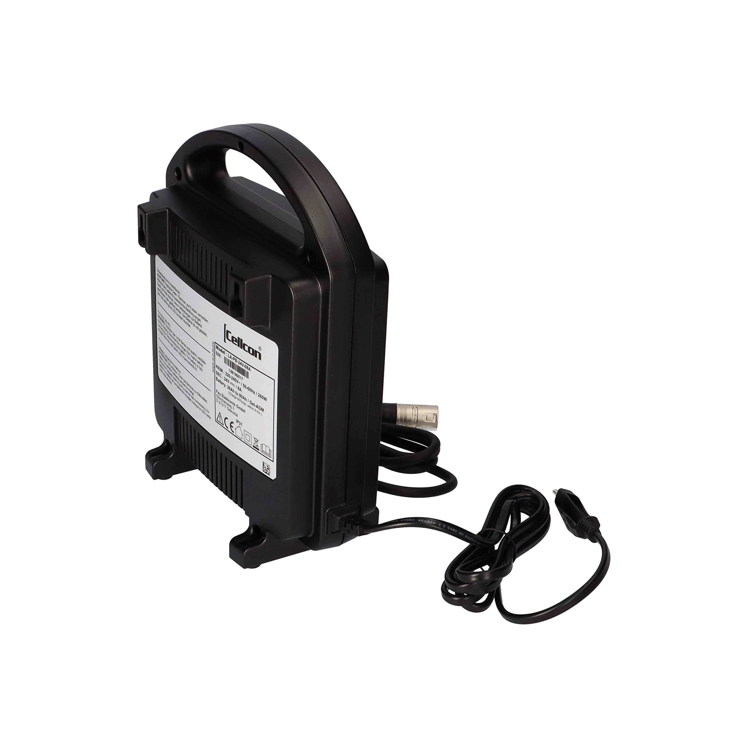Cellcon Ladegerät mit XLR-Stecker Bleiakkus 24V 8A AGM Akkus z.B. 36Ah 45Ah 50Ah 75Ah Elektrorollstuhl Elektromobil E-Scooter Rollstuhl