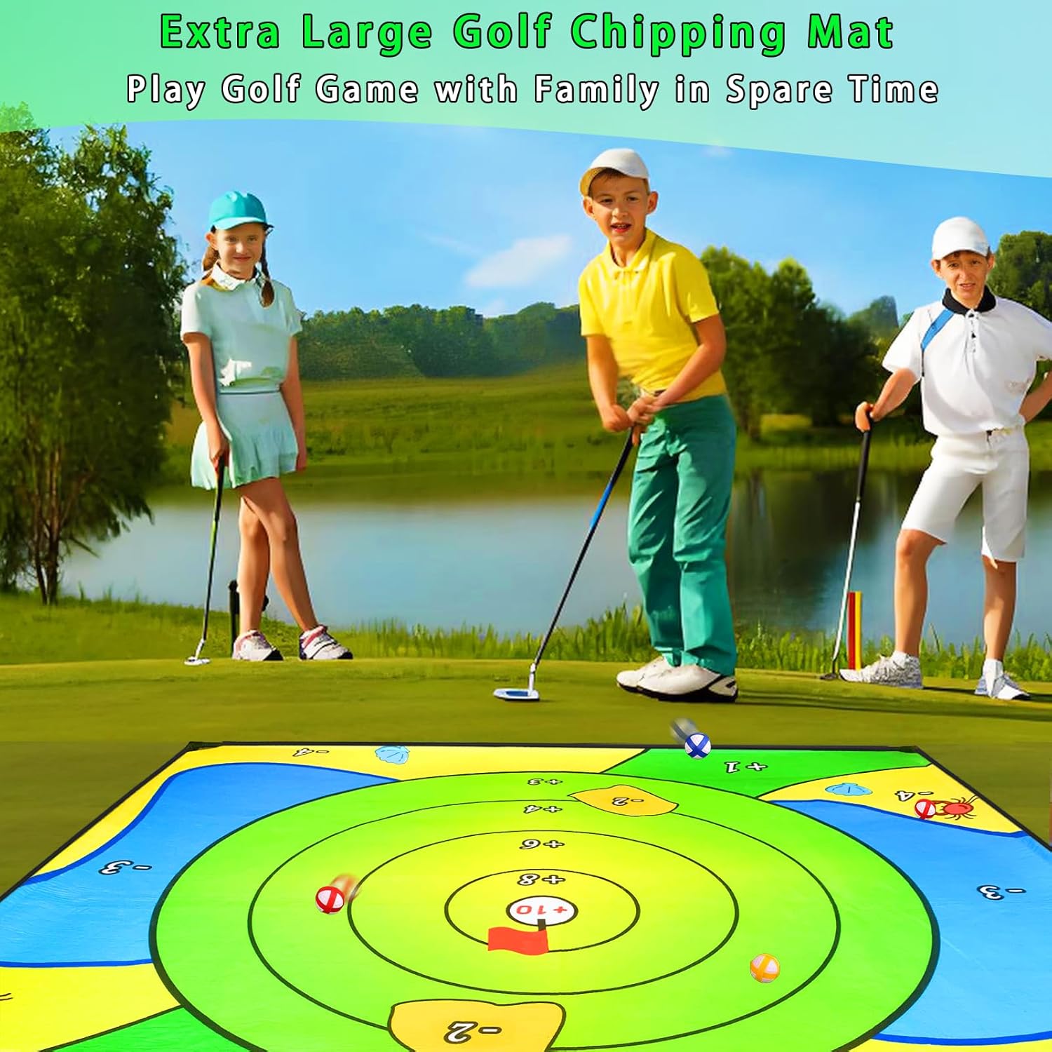 Battle Golf Chipping Game,80”x80” Large Chipping Mat with Club,Play Outdoor Sticky Golf for Adults,Unique Multiplayer Indoor Outdoor Friends Family Yard Target Game