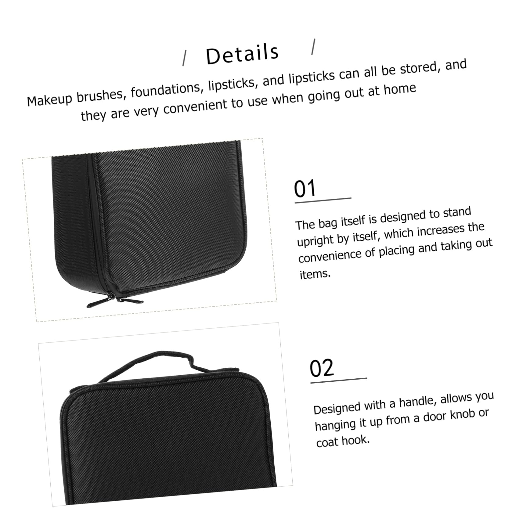 FRCOLOR Neceser de Viaje Negro Multiusos 1 Capa Portátil para Mujer y Hombre Bolsa de Almacenamiento de Cosméticos Práctica para Viaje Asa