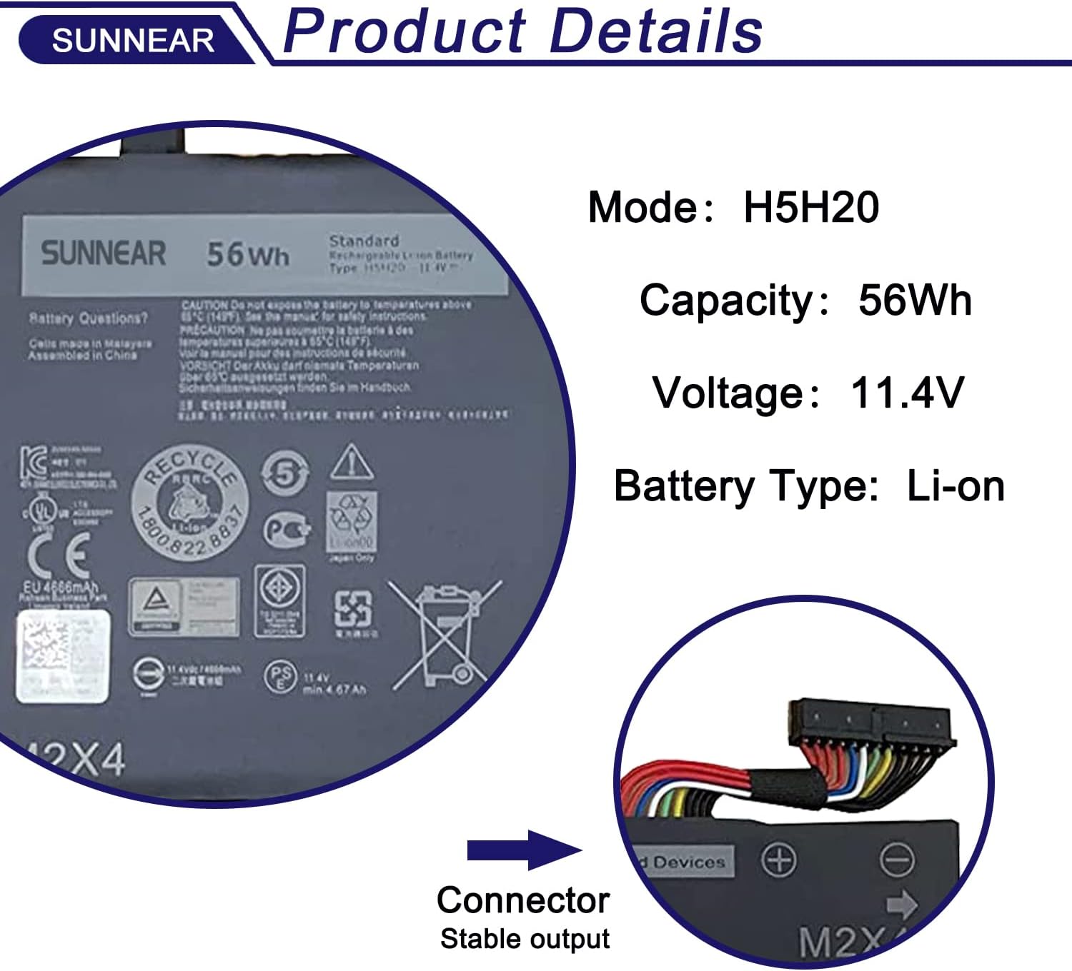 h5h20 battery replacement for dell xps 15 9550 9560 9570 9590 precision 5510 5520 5530 5540 inspiron 7501 7590 7591 series laptop 6gpty 62mjv m7r965d91c 56wh 11.4v 4946mah