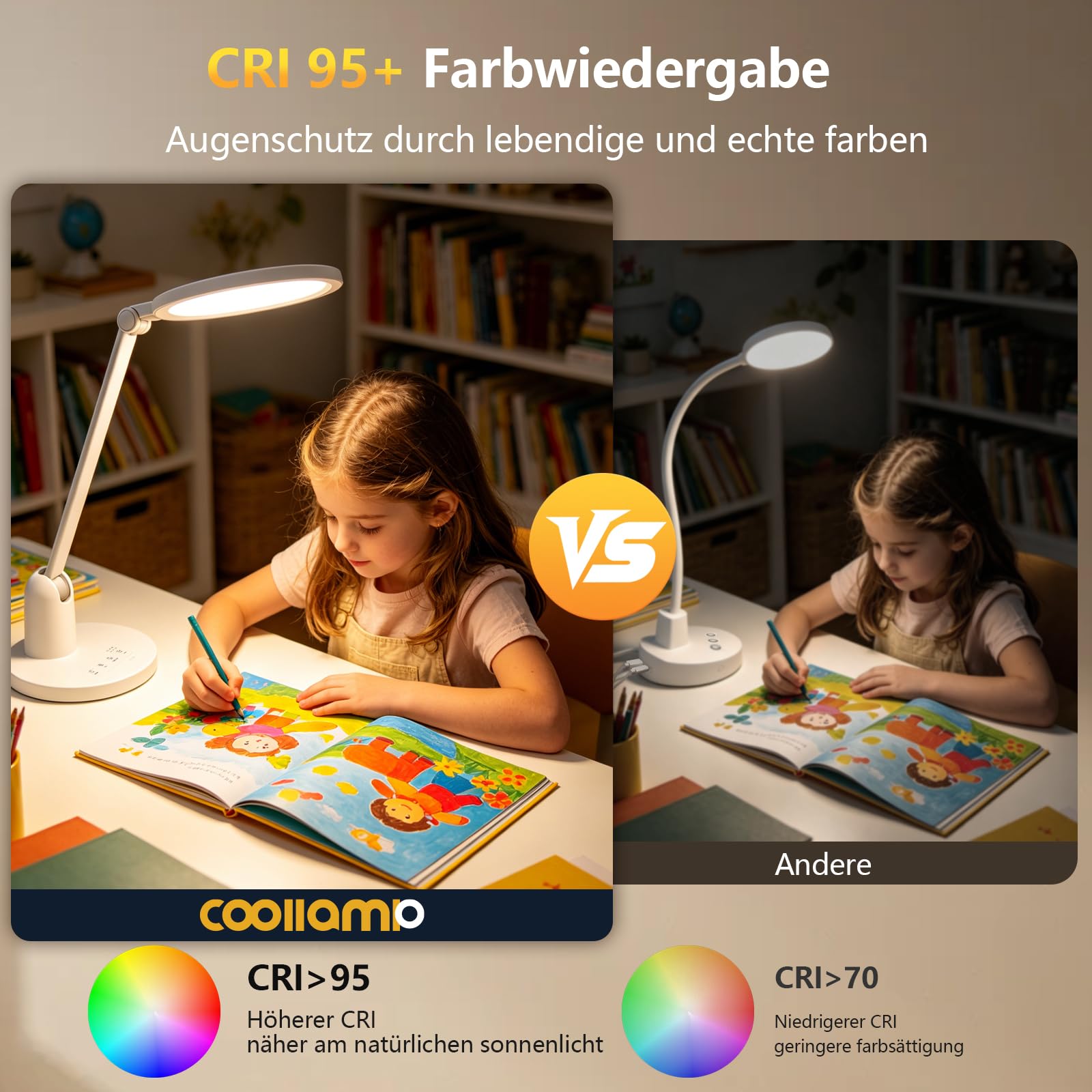 Coollamp Schreibtischlampe LED, Dimmbar Augenschutz Desk Lamp mit 3 Farbmodi, Touch Steuerung, Timer & Memory Tischlampen für Büroarbeit, Lesen, Basteln, Kinder (Weiß)