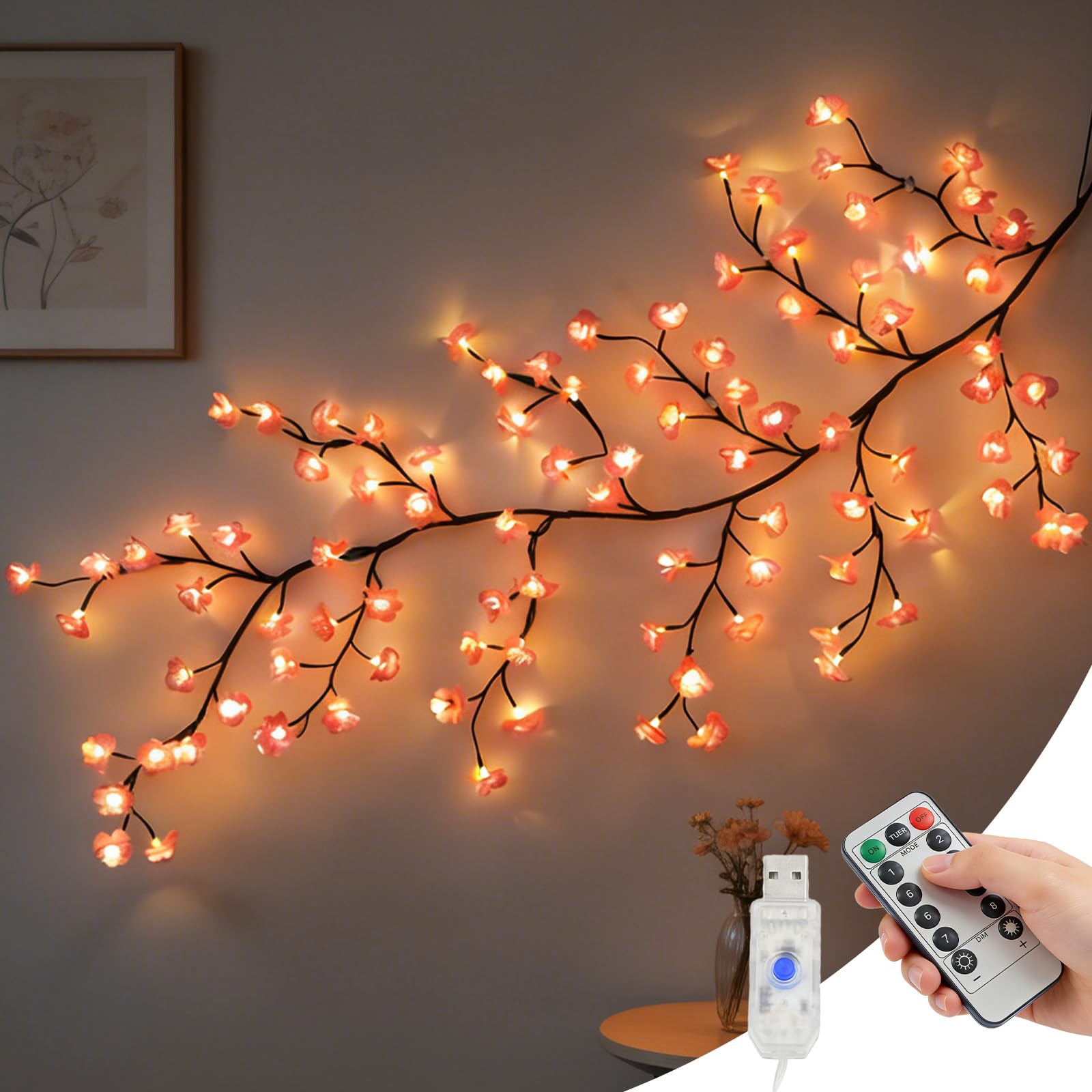 ANBET 63 Inches 72 LED Cherry Blossom Tree Branch Lights, 8 Modes Flexible Cherry Blossom Flower Fairy String Light, Dorm Room Yard Home Indoor Wedding Wall Decor Christmas Mothers Valentines Day Gift