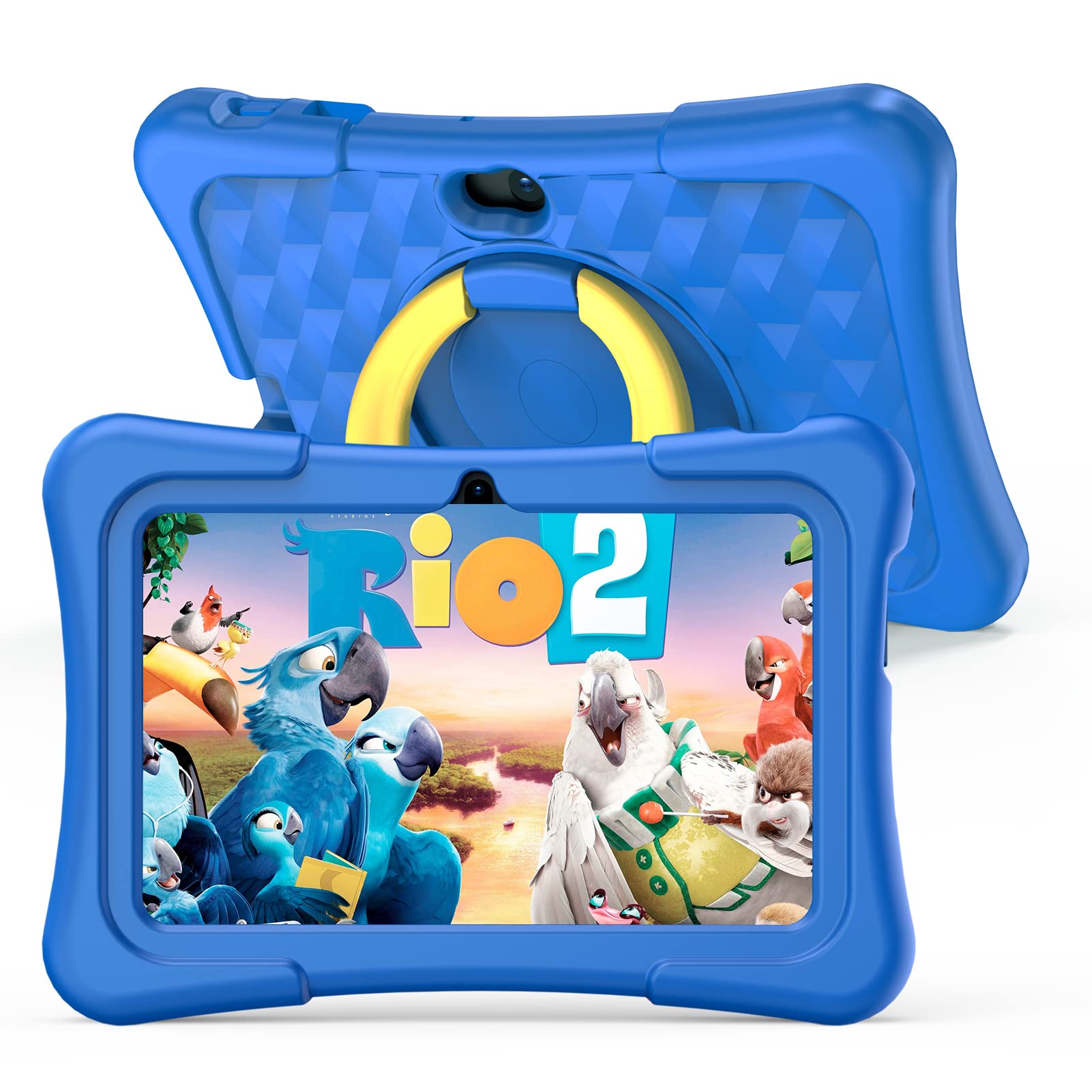 PRITOM Tablet per bambini 7 pollici Android 11, 2 GB RAM 32 GB ROM BT WiFi Doppia fotocamera Giochi educativi Controllo genitori Software con custodia per tablet di tipo C blu