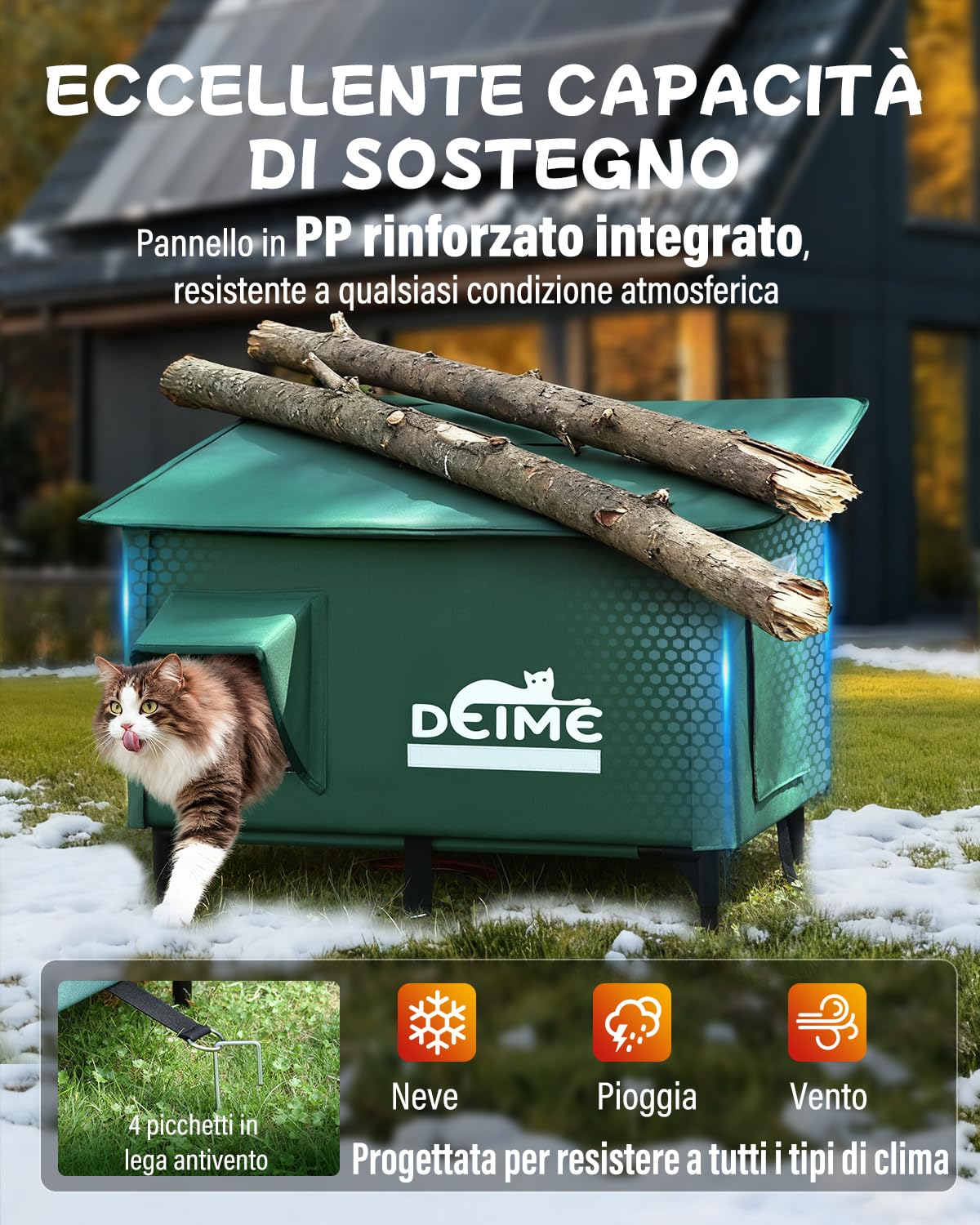 Grande Cuccia Gatto Esterno, Casetta per Gatti da Esterno Impermeabile con Cuscino Riscaldante e Porte di Fuga, Riscaldata Cucce da Esterno per più Gatti, Cat House da Esterno Rialzata