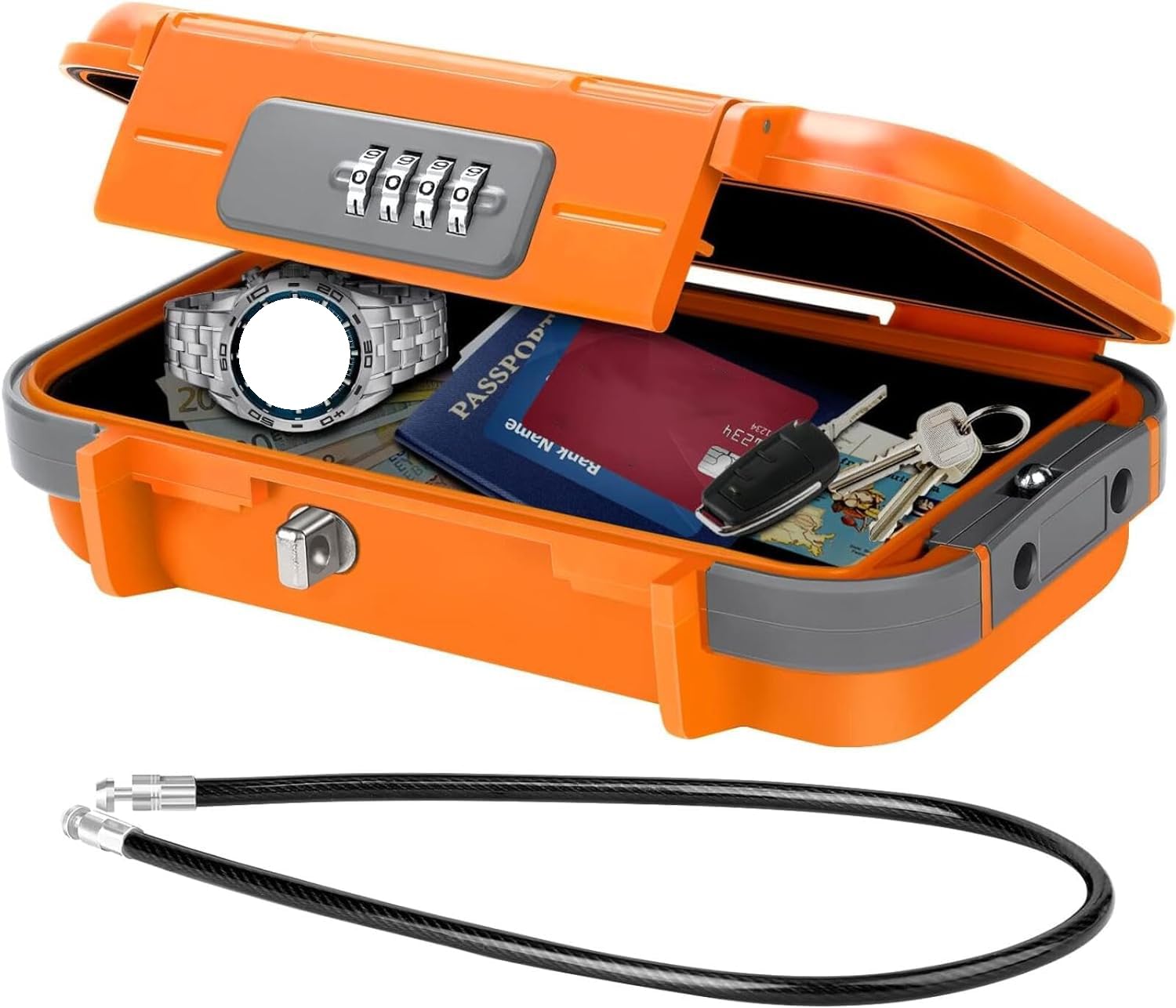 YQbestMini Portable Travel Safe Box, Waterproof Combination Code Lock Safe Box, Anti-Theft Security Mini Case With Removable Wire Rope Box For Hotel Travel Swimming Beach-23.5 * 14 * 6cm