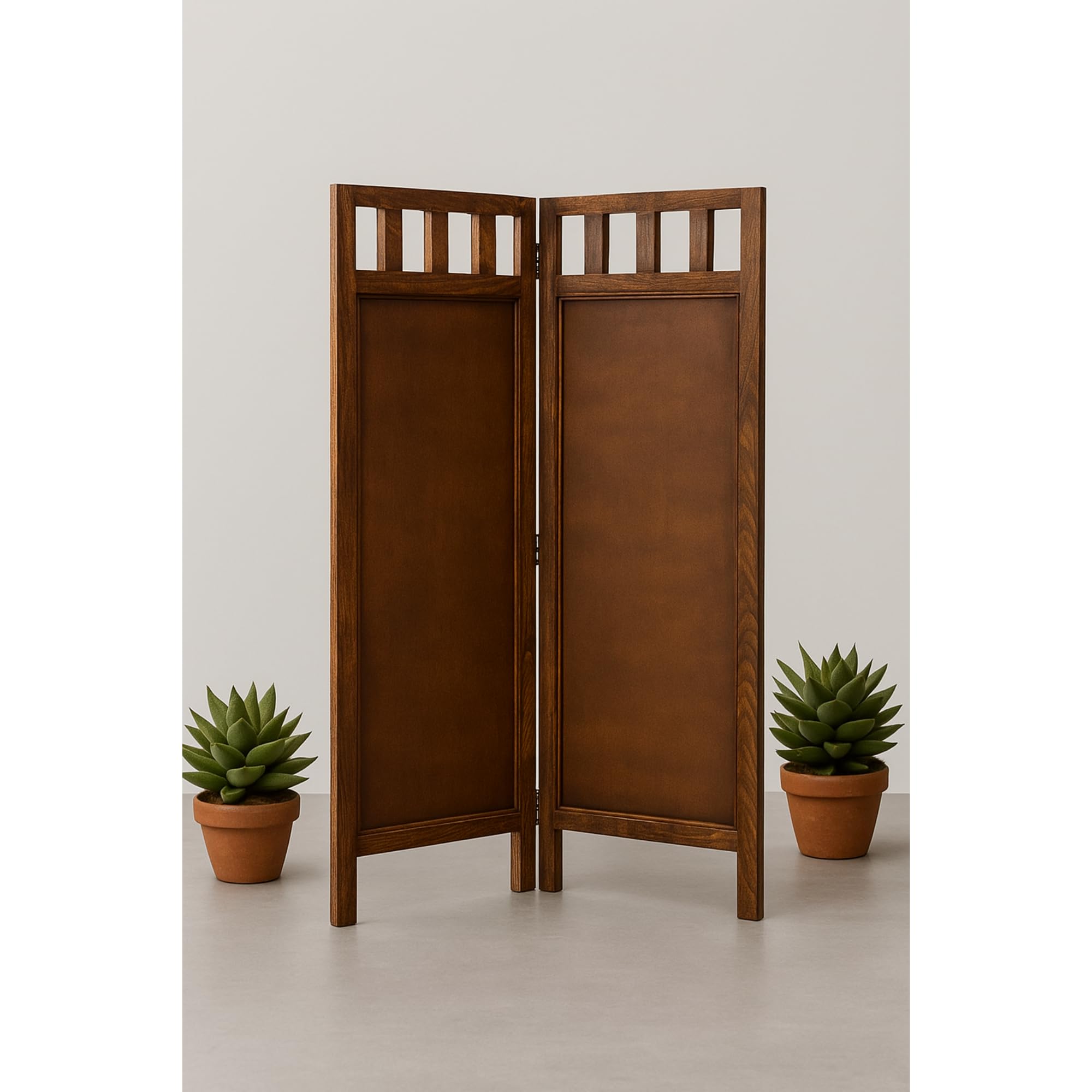 WOODISA KRAFTS Wooden Room Divider Partition | Privacy Screen Partition | Solid Wood Frame with Minimal Slat Design | Brown Finish for Home, Office & Studio Décor 2 Panels 4 Feet-image-7