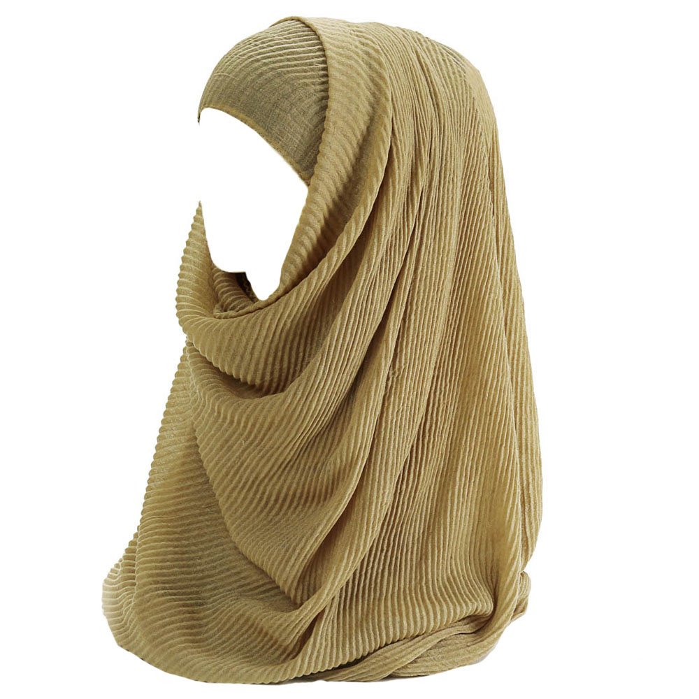 Lina & Lily Premium Cotton Pleated Hijab for Muslim Women, Maxi Head Scarf Shawl Wrap Lightweight (Camel)