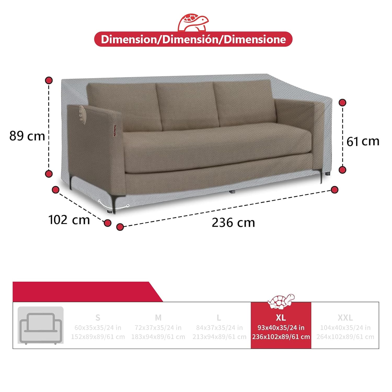 Turtle Life Garden Sofa Cover, Patio Outdoor Heavy Duty Durable UV&Water Resistant Anti-Fading Sofa Covers Lounge Sofa Cover with Air Vents,Grey,213x94x89 cm - Image 3