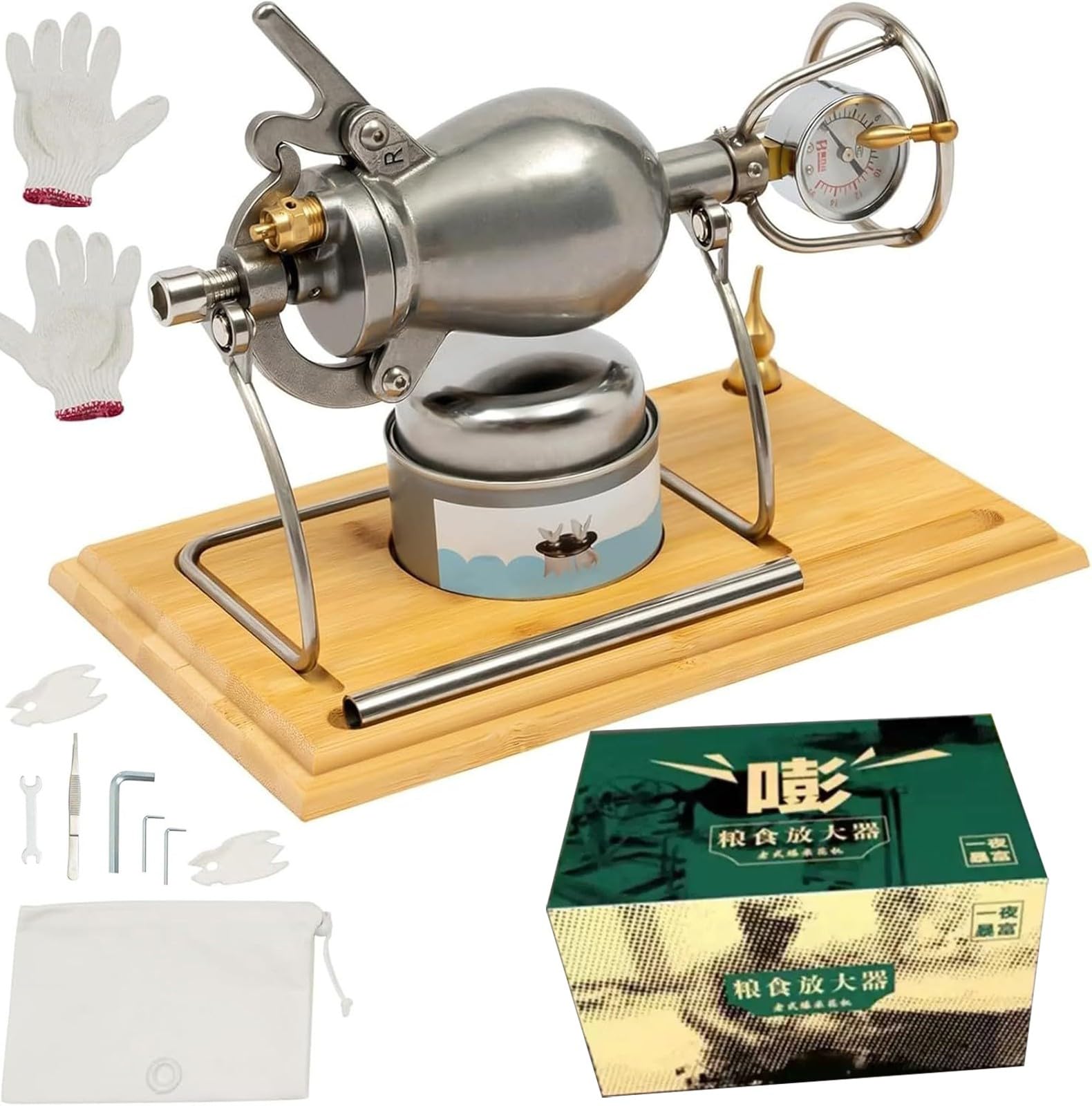 MáQuina Palomitas MaíZ Alta PresióN, MáQuina Tradicional China para Hacer Palomitas MaíZ, Amplificador Manual Granos, MáQuina Vintage Acero Inoxidable para Hacer Palomitas MaíZ(520ml)