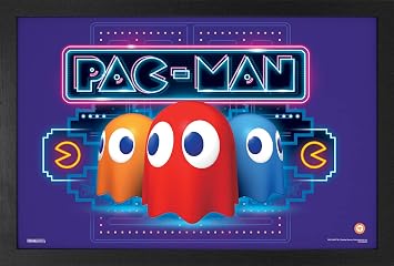 Pyramid America - Pacman Poster - Pac Man Neon-Ghosts - 11 x 17 Framed Poster Wall Art, Ideal for Home Decor, Room Decor, Gaming Room Decor & Living Room Decor